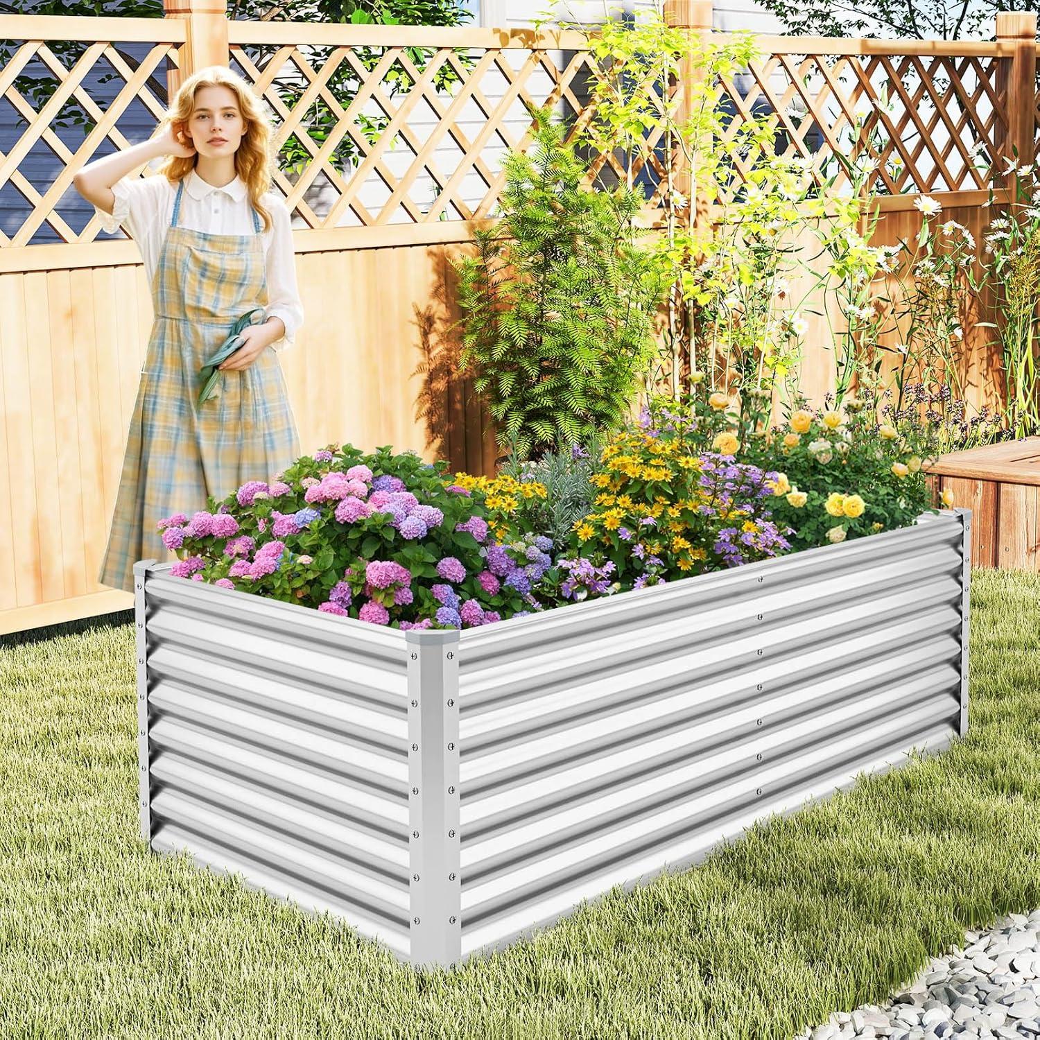 image:imageGiantex Raised Garden Bed Elevated Wood Planter Stand Garden Grow Box Kit WLegs for Vegetable Flower Herb Outdoor Planter WShelf for Garden Patio Backyard NaturalSilver