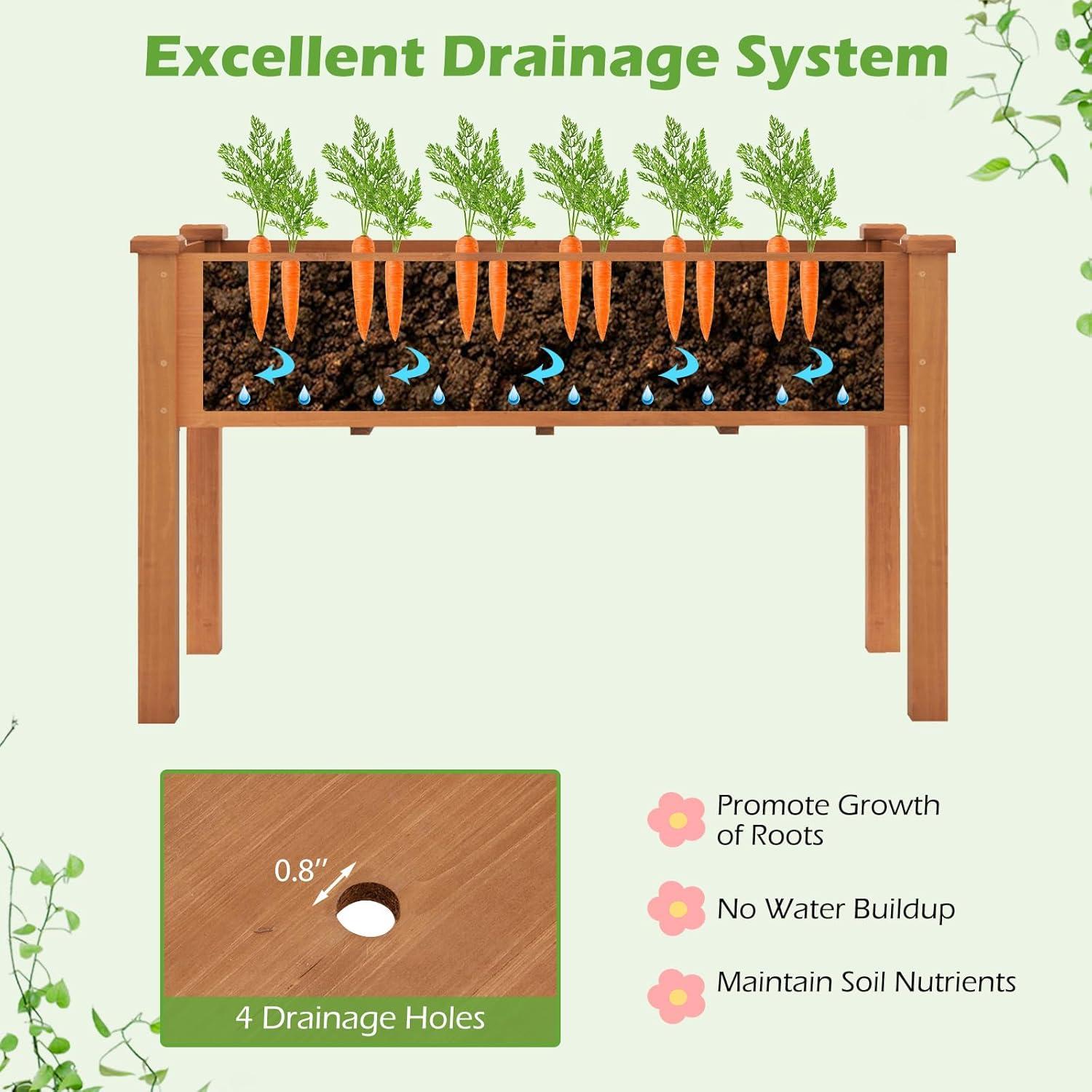 image:imageGiantex Raised Garden Bed Elevated Wood Planter Stand Garden Grow Box Kit WLegs for Vegetable Flower Herb Outdoor Planter WShelf for Garden Patio Backyard NaturalBrown