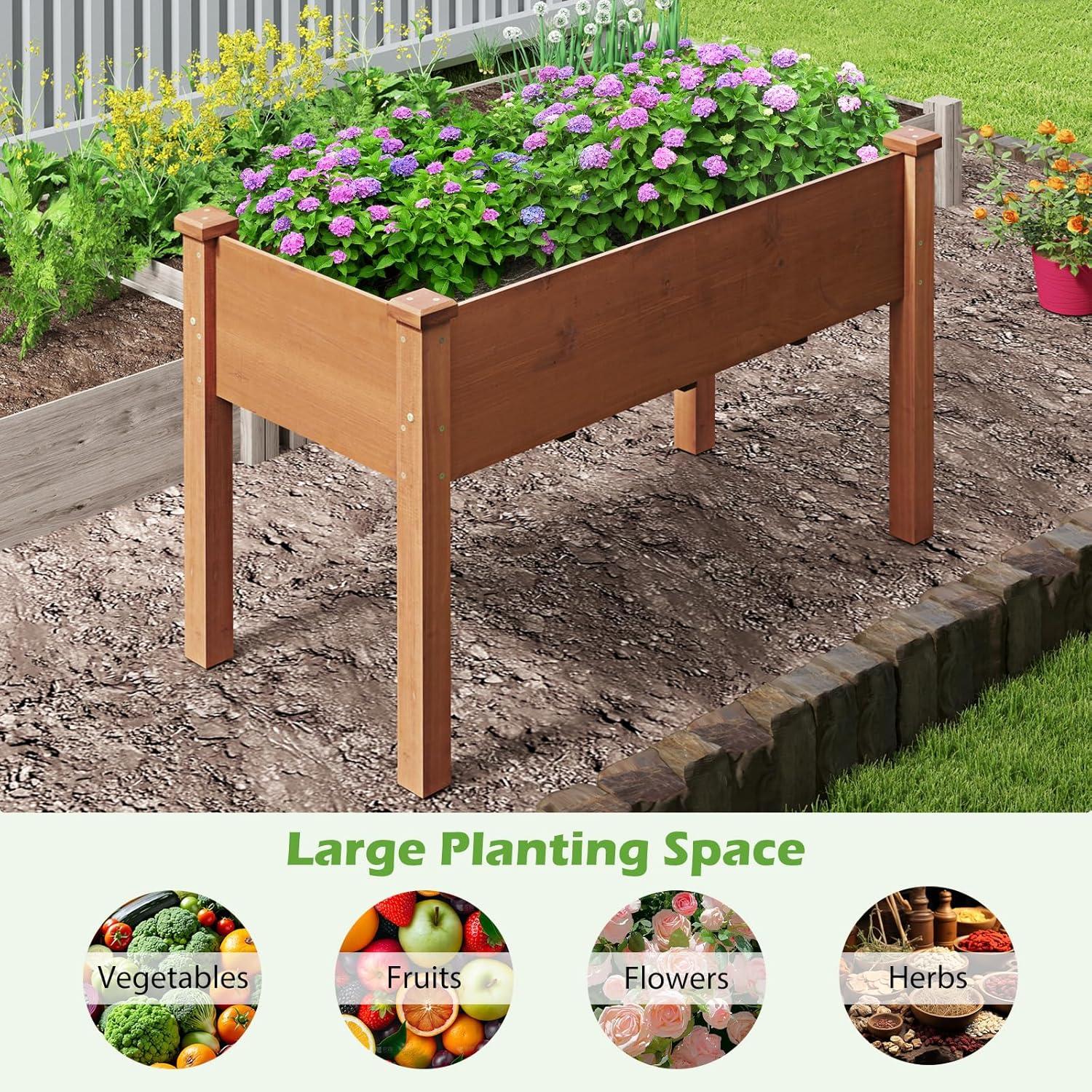 image:imageGiantex Raised Garden Bed Elevated Wood Planter Stand Garden Grow Box Kit WLegs for Vegetable Flower Herb Outdoor Planter WShelf for Garden Patio Backyard NaturalBrown
