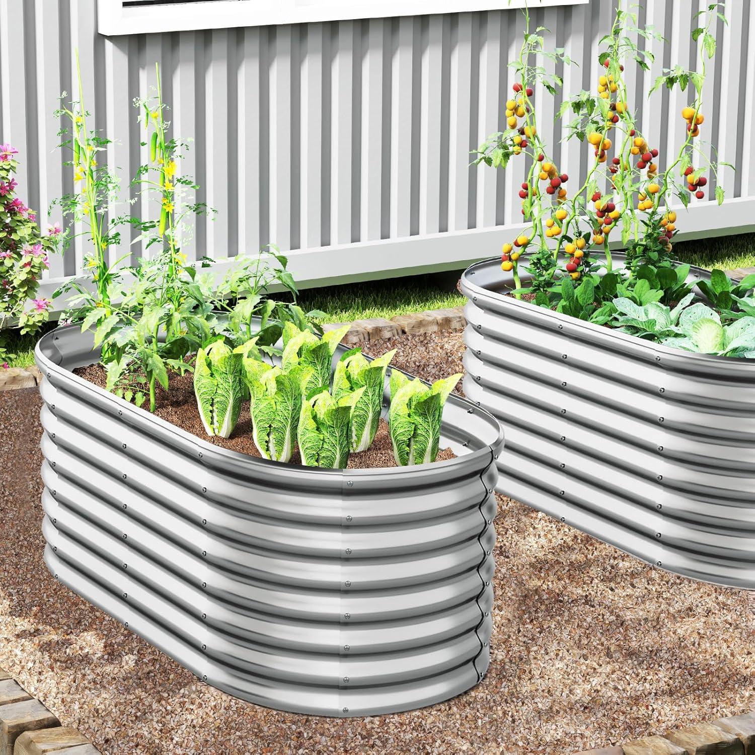 image:imageGiantex Raised Garden Bed Elevated Wood Planter Stand Garden Grow Box Kit WLegs for Vegetable Flower Herb Outdoor Planter WShelf for Garden Patio Backyard NaturalSilver
