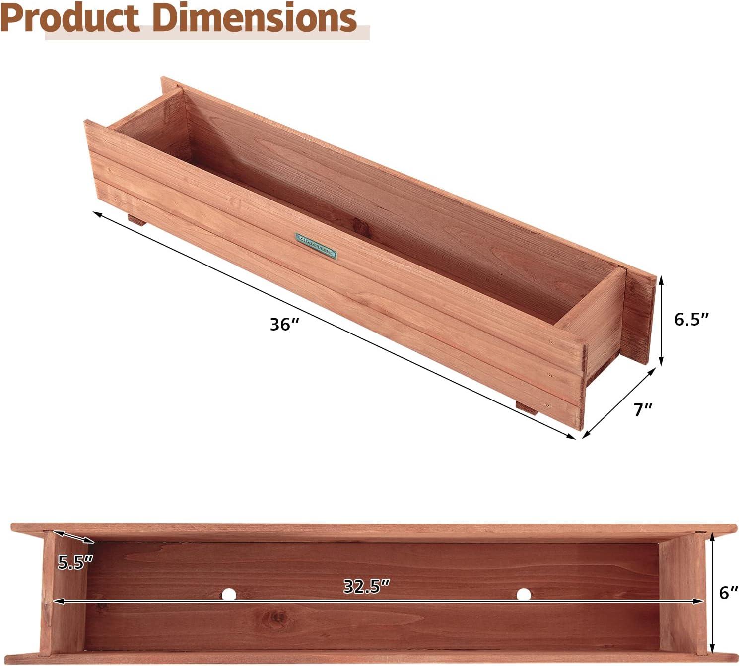 image:imageGiantex Raised Garden Bed Flower or Vegetable Planter Window Mounted Plant Box for Garden Yard Wood Box for Planting 36 LX7 WX6 H