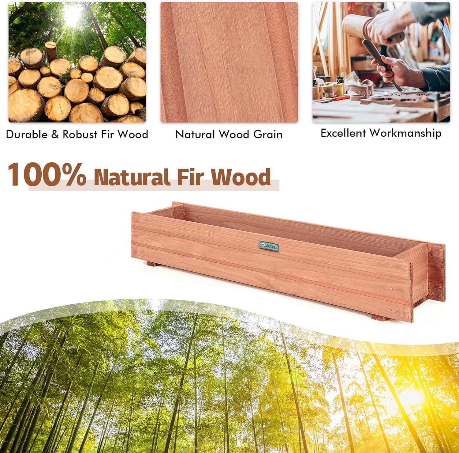 image:imageGiantex Raised Garden Bed Flower or Vegetable Planter Window Mounted Plant Box for Garden Yard Wood Box for Planting 36 LX7 WX6 H