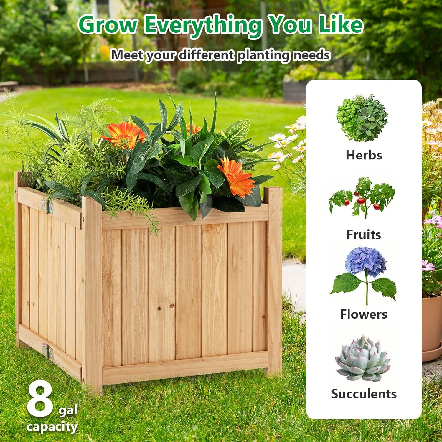 image:imageGiantex Raised Garden Bed Folding Flower Planter Vegetable Folding Planting Box for Patio Lawn Garden Backyard Elevated Outdoor Wood Planter Boxes 275 Lx12 Wx10 HNatural