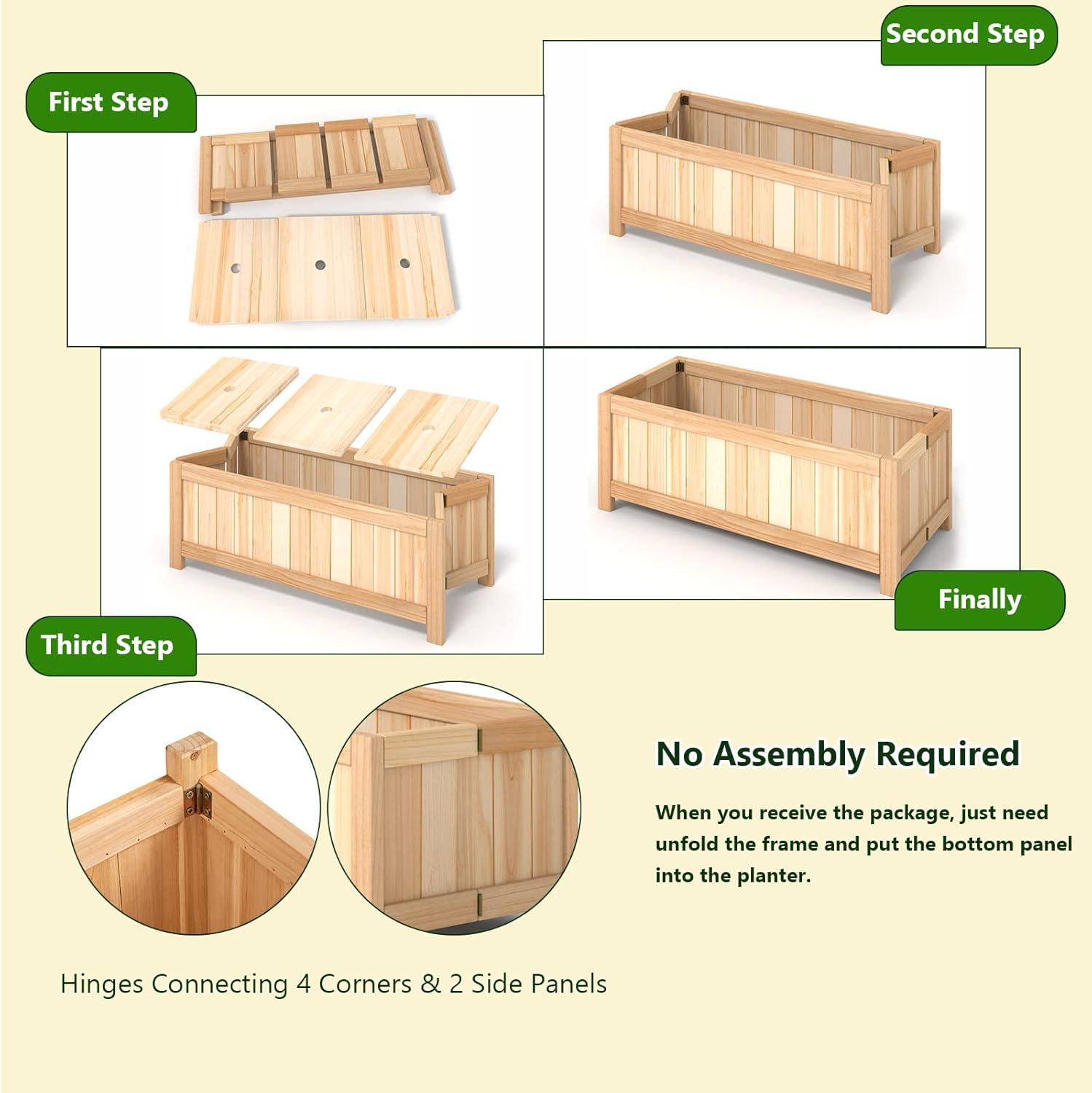 image:imageGiantex Raised Garden Bed Folding Flower Planter Vegetable Folding Planting Box for Patio Lawn Garden Backyard Elevated Outdoor Wood Planter Boxes 275 Lx12 Wx10 HBeige