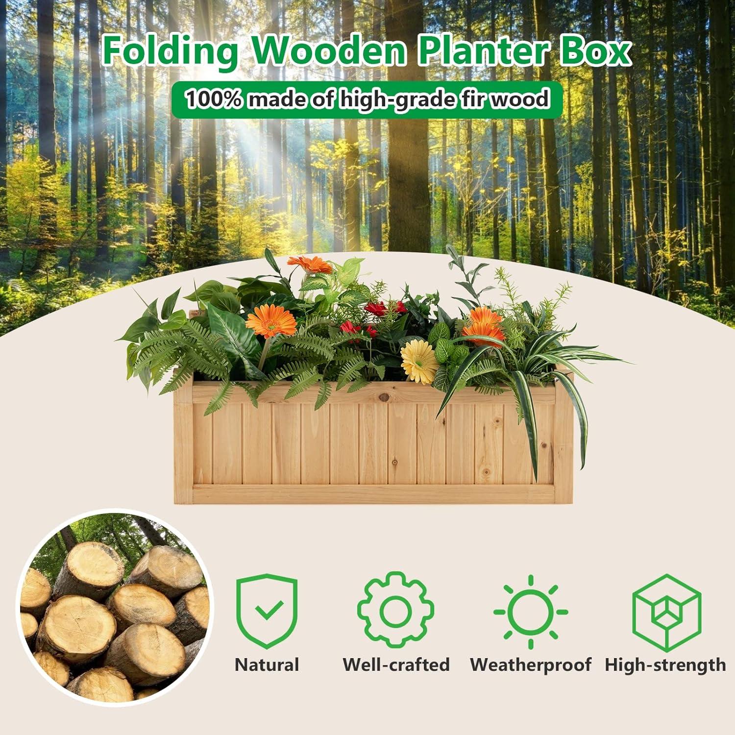 image:imageGiantex Raised Garden Bed Folding Flower Planter Vegetable Folding Planting Box for Patio Lawn Garden Backyard Elevated Outdoor Wood Planter Boxes 275 Lx12 Wx10 HNatural