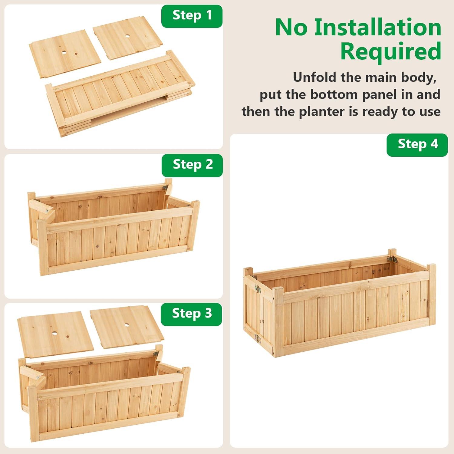 image:imageGiantex Raised Garden Bed Folding Flower Planter Vegetable Folding Planting Box for Patio Lawn Garden Backyard Elevated Outdoor Wood Planter Boxes 275 Lx12 Wx10 HNatural