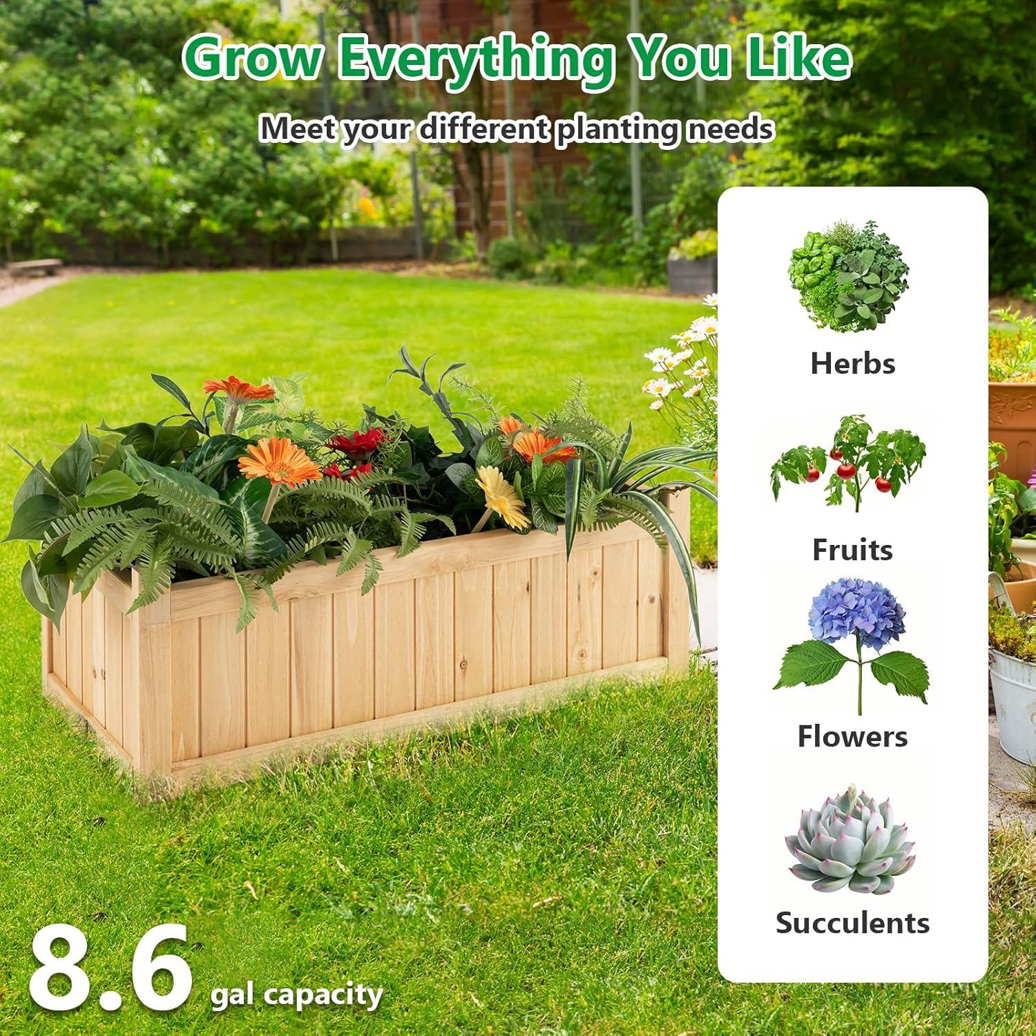 image:imageGiantex Raised Garden Bed Folding Flower Planter Vegetable Folding Planting Box for Patio Lawn Garden Backyard Elevated Outdoor Wood Planter Boxes 275 Lx12 Wx10 HNatural