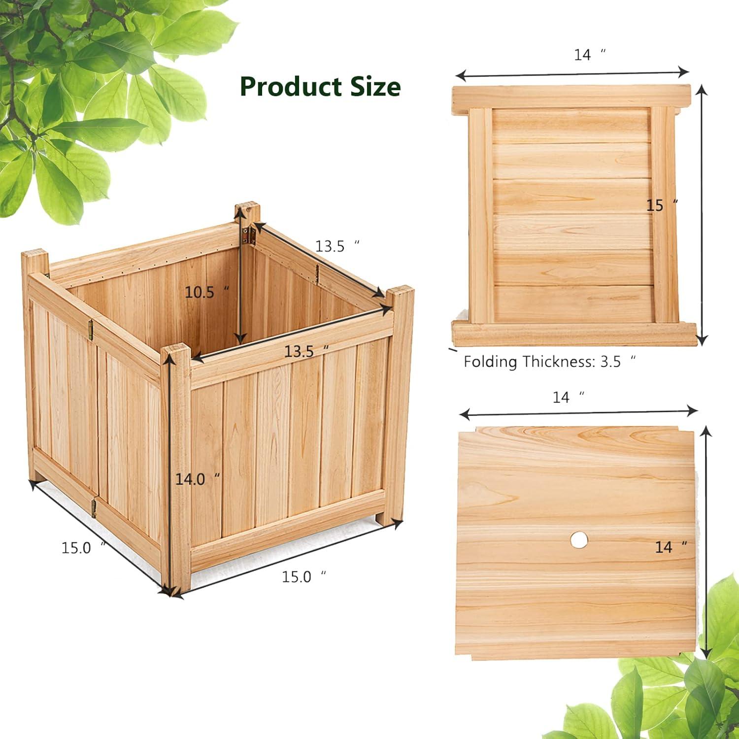 image:imageGiantex Raised Garden Bed Folding Flower Planter Vegetable Folding Planting Box for Patio Lawn Garden Backyard Elevated Outdoor Wood Planter Boxes 275 Lx12 Wx10 HBeige