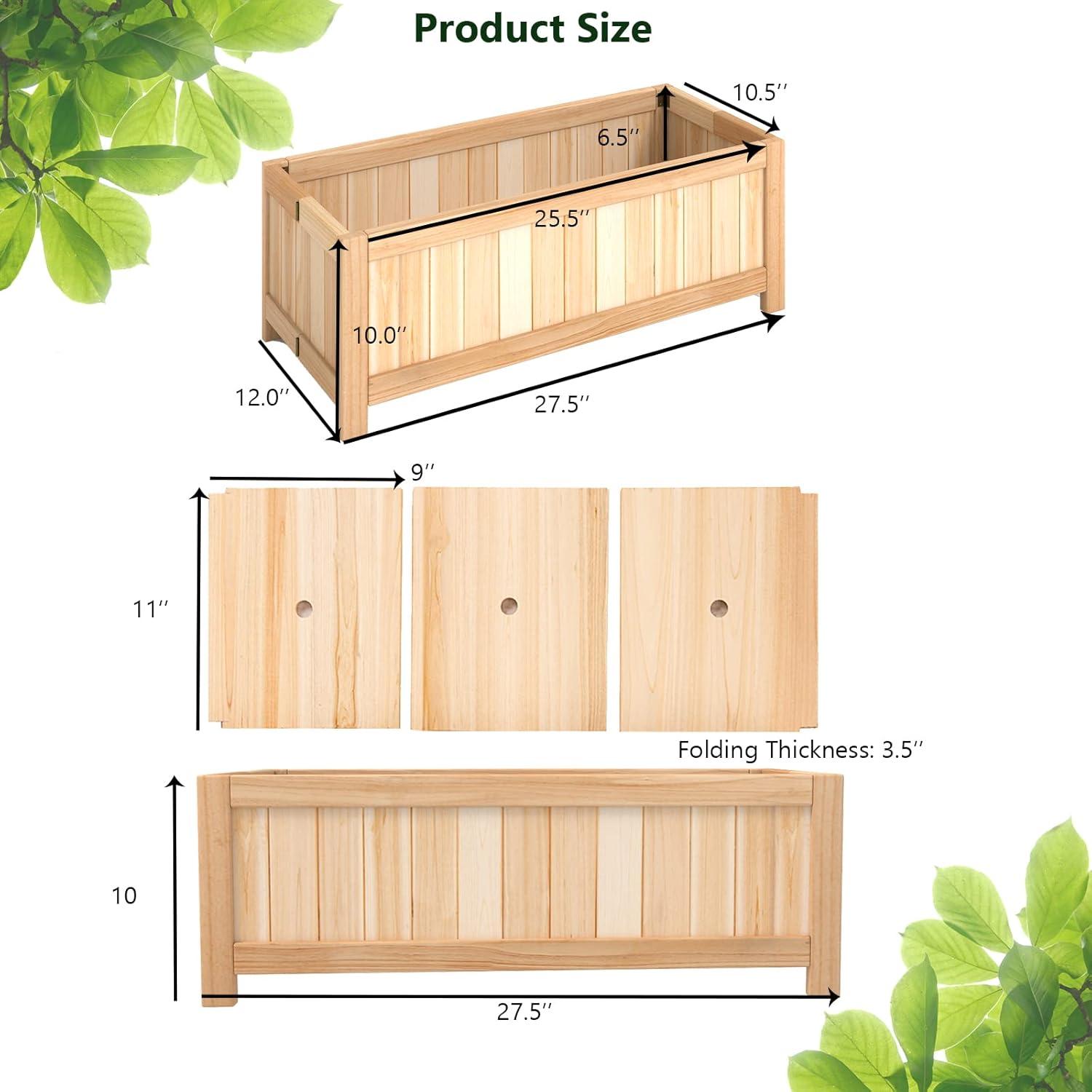 image:imageGiantex Raised Garden Bed Folding Flower Planter Vegetable Folding Planting Box for Patio Lawn Garden Backyard Elevated Outdoor Wood Planter Boxes 275 Lx12 Wx10 HBeige