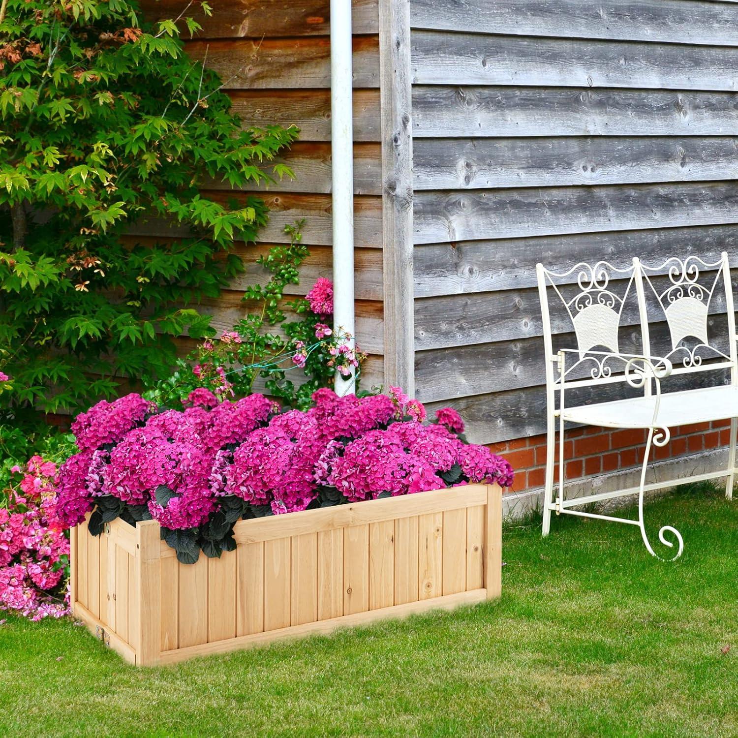 image:imageGiantex Raised Garden Bed Folding Flower Planter Vegetable Folding Planting Box for Patio Lawn Garden Backyard Elevated Outdoor Wood Planter Boxes 275 Lx12 Wx10 HNatural