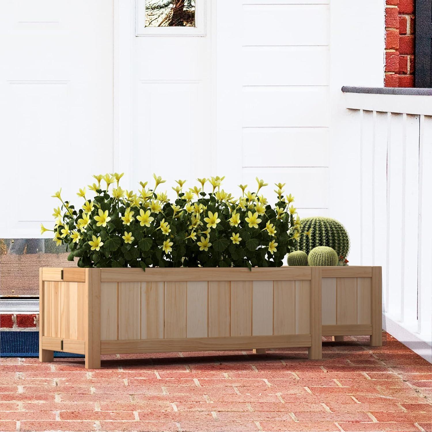 image:imageGiantex Raised Garden Bed Folding Flower Planter Vegetable Folding Planting Box for Patio Lawn Garden Backyard Elevated Outdoor Wood Planter Boxes 275 Lx12 Wx10 HBeige
