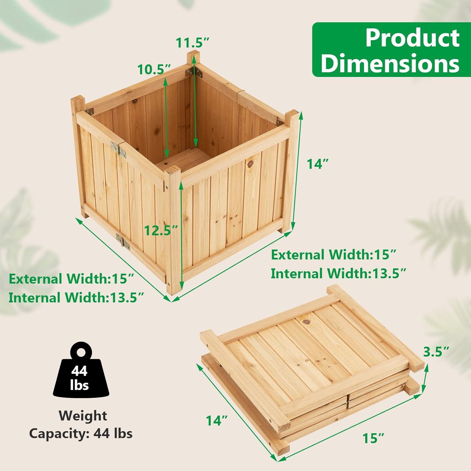 image:imageGiantex Raised Garden Bed Folding Flower Planter Vegetable Folding Planting Box for Patio Lawn Garden Backyard Elevated Outdoor Wood Planter Boxes 275 Lx12 Wx10 HNatural