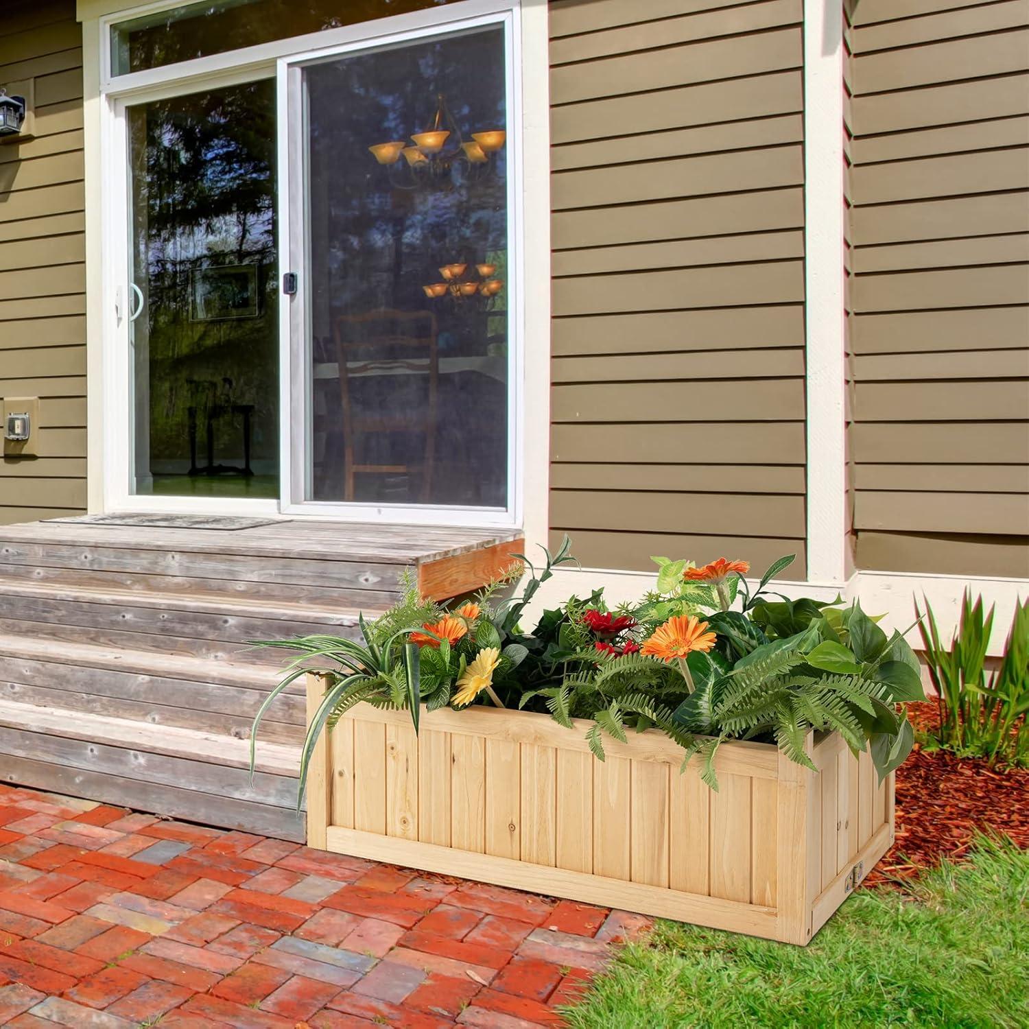image:imageGiantex Raised Garden Bed Folding Flower Planter Vegetable Folding Planting Box for Patio Lawn Garden Backyard Elevated Outdoor Wood Planter Boxes 275 Lx12 Wx10 HNatural