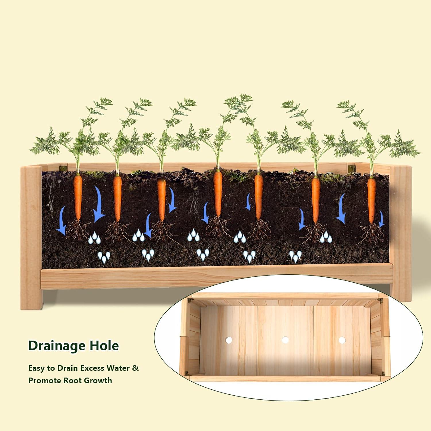 image:imageGiantex Raised Garden Bed Folding Flower Planter Vegetable Folding Planting Box for Patio Lawn Garden Backyard Elevated Outdoor Wood Planter Boxes 275 Lx12 Wx10 HBeige