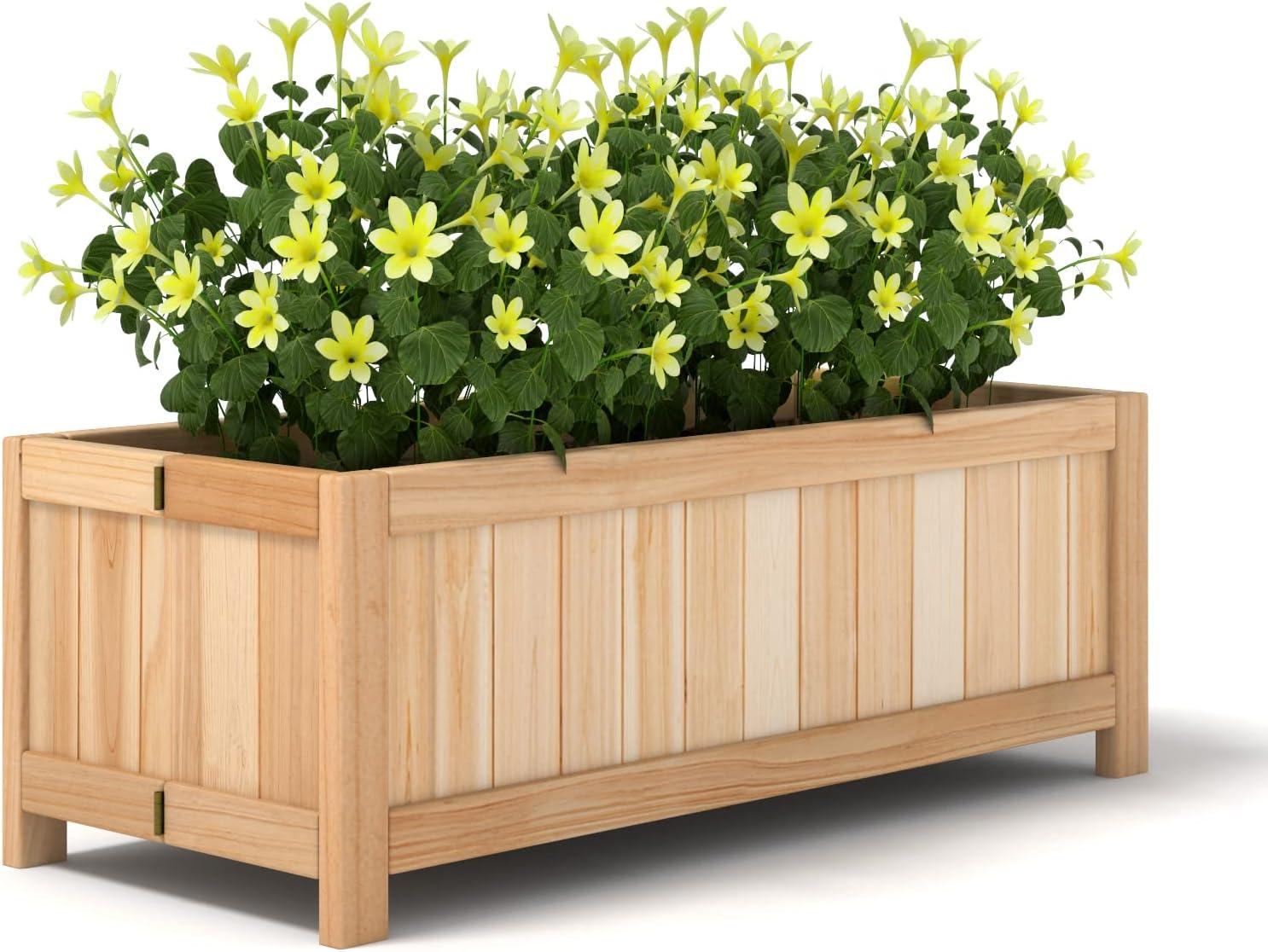 image:imageGiantex Raised Garden Bed Folding Flower Planter Vegetable Folding Planting Box for Patio Lawn Garden Backyard Elevated Outdoor Wood Planter Boxes 275 Lx12 Wx10 HBeige
