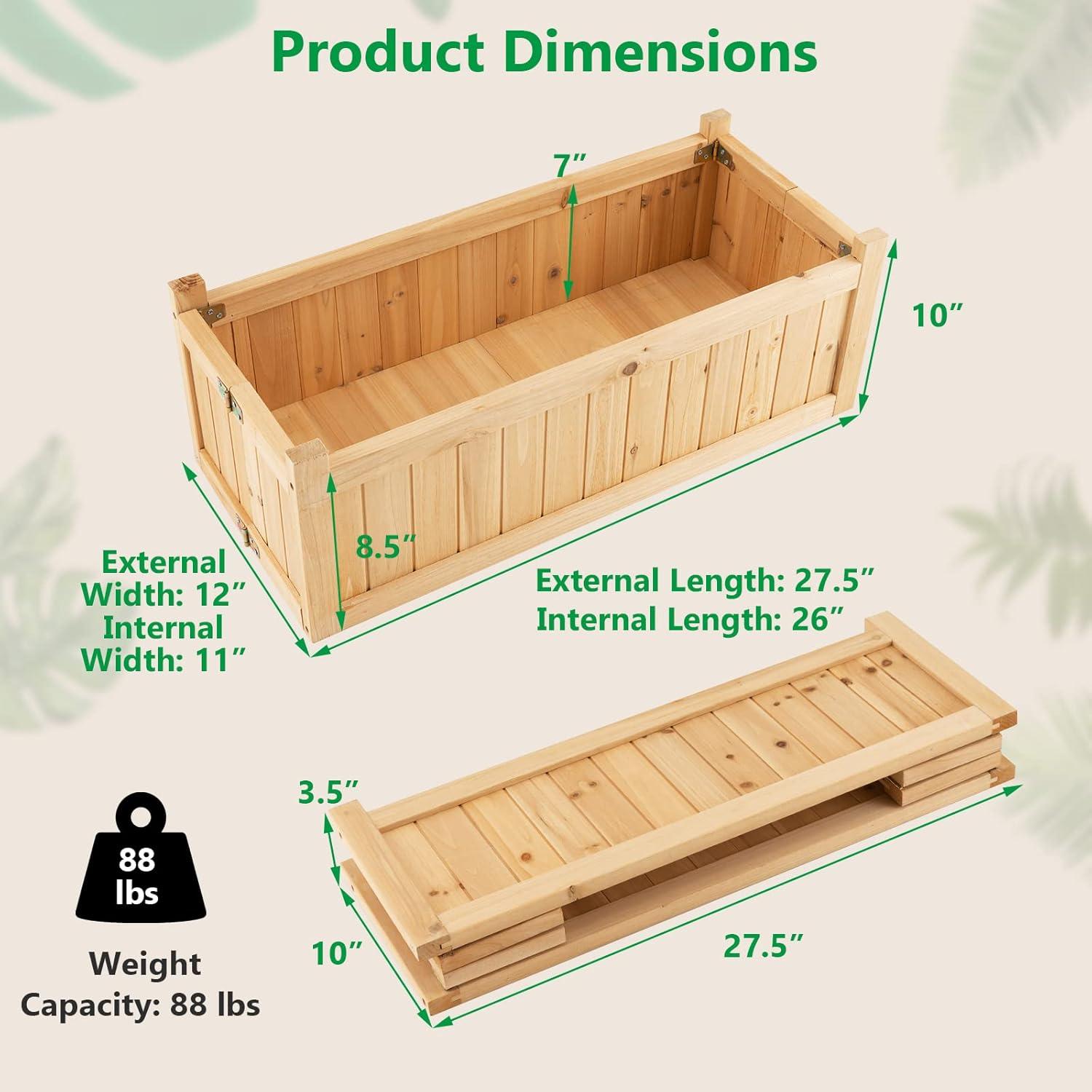 image:imageGiantex Raised Garden Bed Folding Flower Planter Vegetable Folding Planting Box for Patio Lawn Garden Backyard Elevated Outdoor Wood Planter Boxes 275 Lx12 Wx10 HNatural