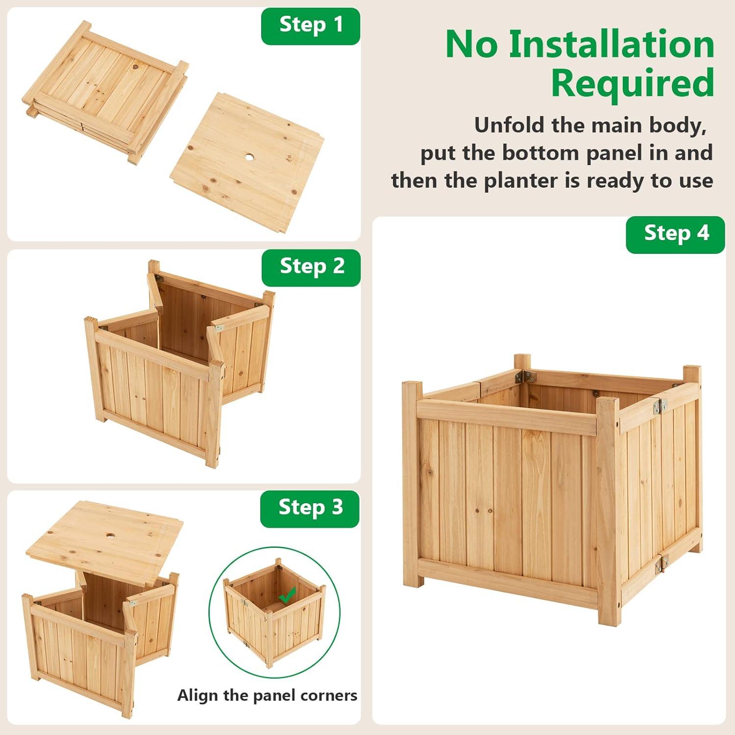 image:imageGiantex Raised Garden Bed Folding Flower Planter Vegetable Folding Planting Box for Patio Lawn Garden Backyard Elevated Outdoor Wood Planter Boxes 275 Lx12 Wx10 HNatural