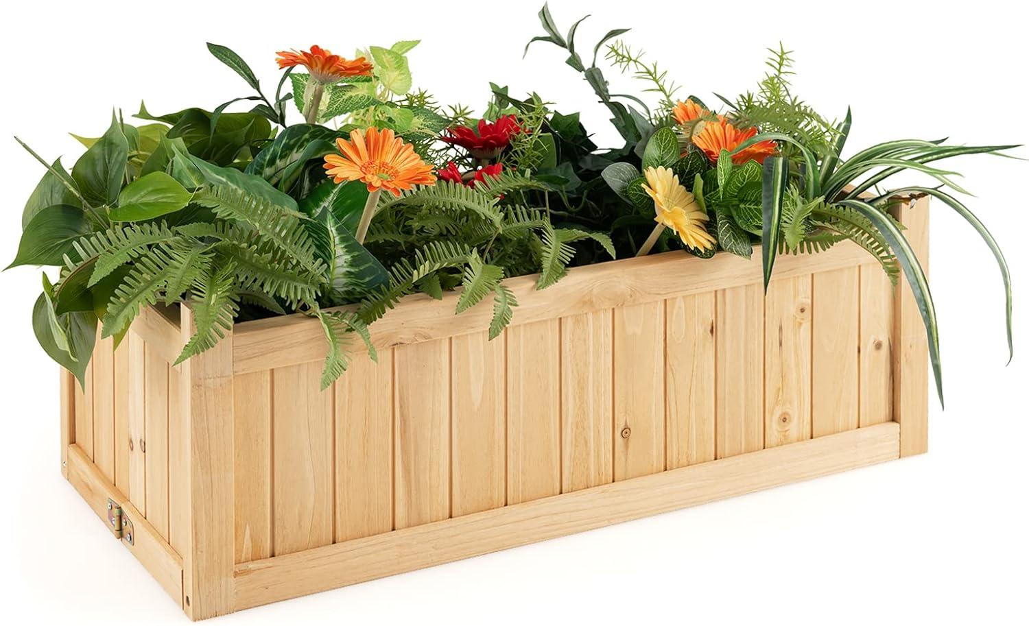 image:imageGiantex Raised Garden Bed Folding Flower Planter Vegetable Folding Planting Box for Patio Lawn Garden Backyard Elevated Outdoor Wood Planter Boxes 275 Lx12 Wx10 HNatural