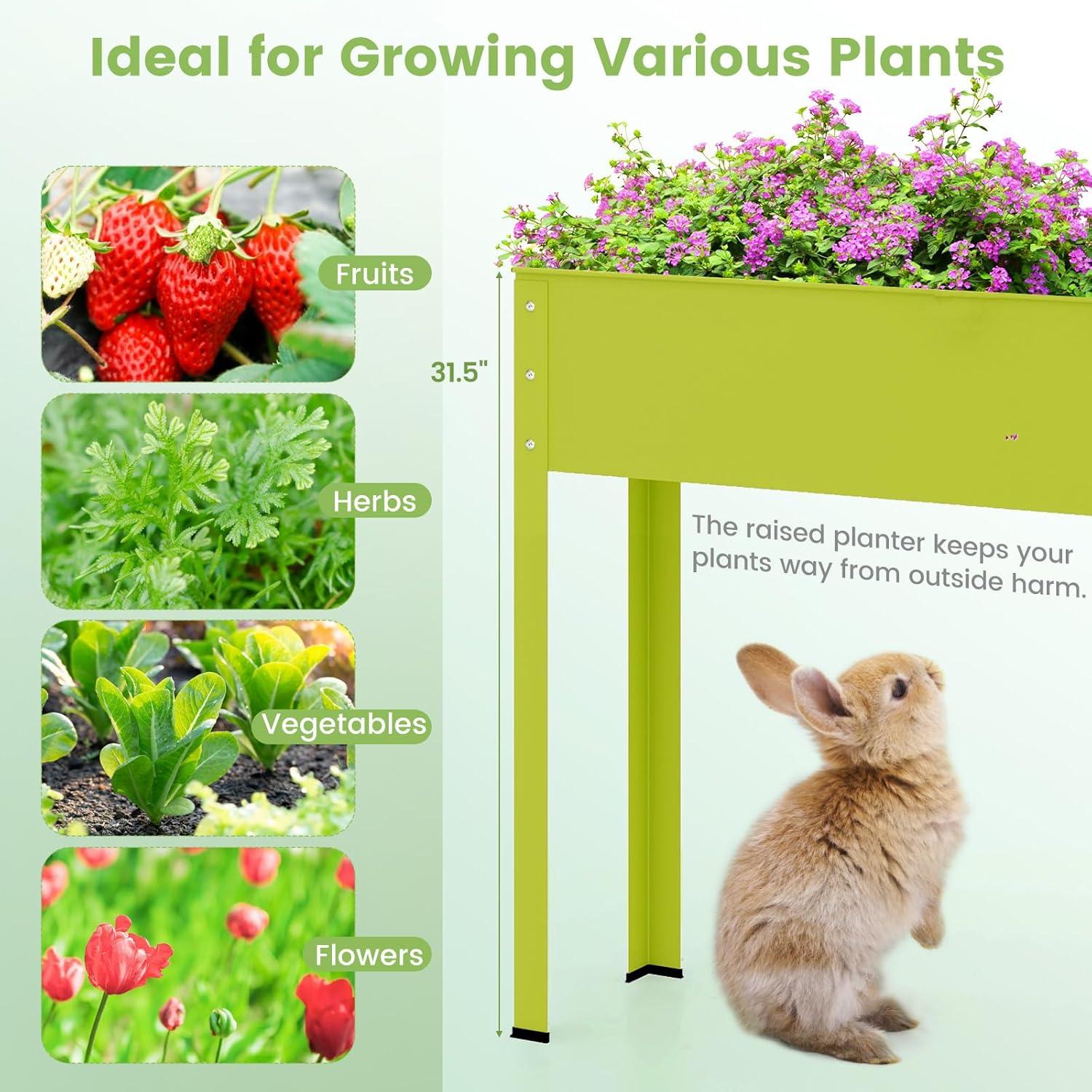 image:imageGiantex Raised Garden Bed Metal Planter Box with Legs Drain Hole Outdoor Indoor Elevated Garden Box for Vegetable Flower Herb Fruit Standing Raised Beds for Backyard Porch Balcony GreenGreen