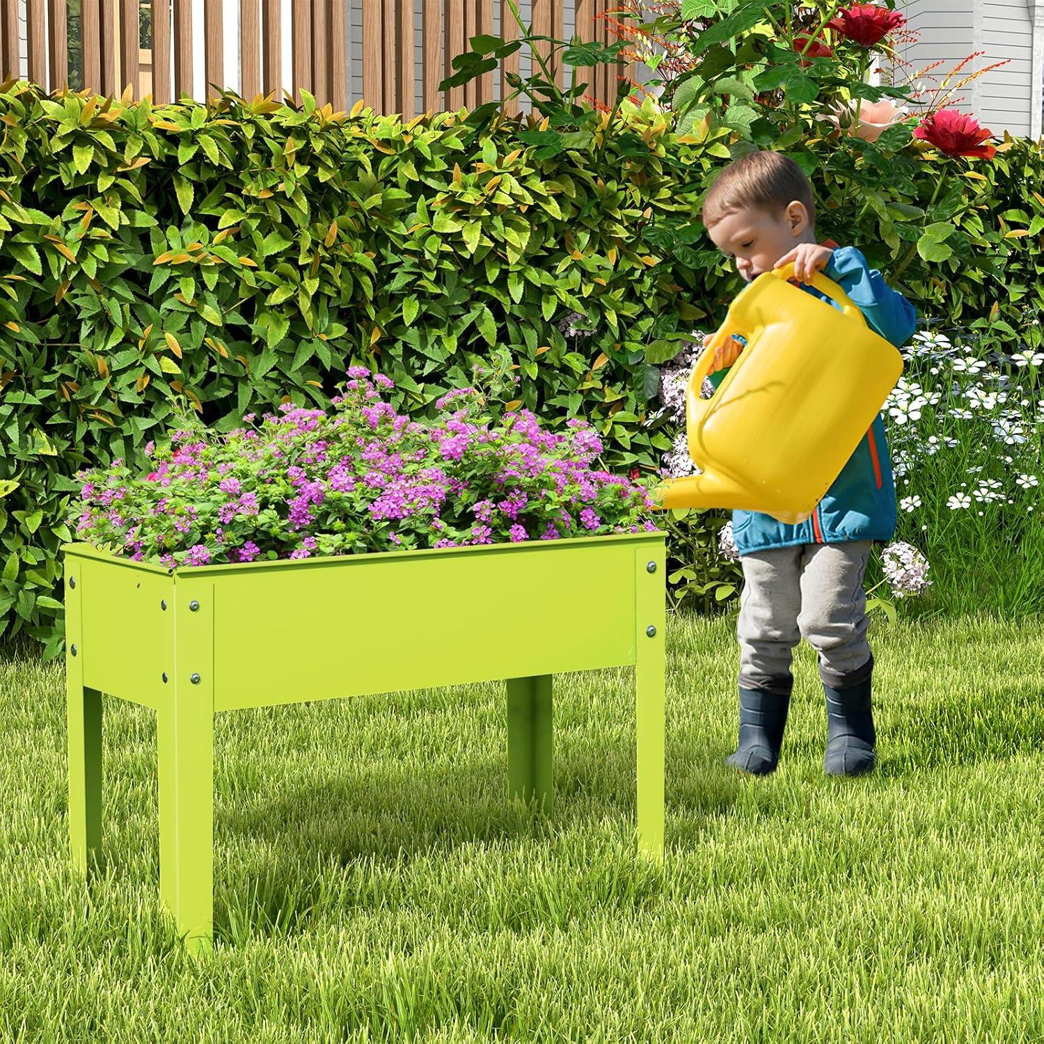 image:imageGiantex Raised Garden Bed Metal Planter Box with Legs Drain Hole Outdoor Indoor Elevated Garden Box for Vegetable Flower Herb Fruit Standing Raised Beds for Backyard Porch Balcony GreenGreen