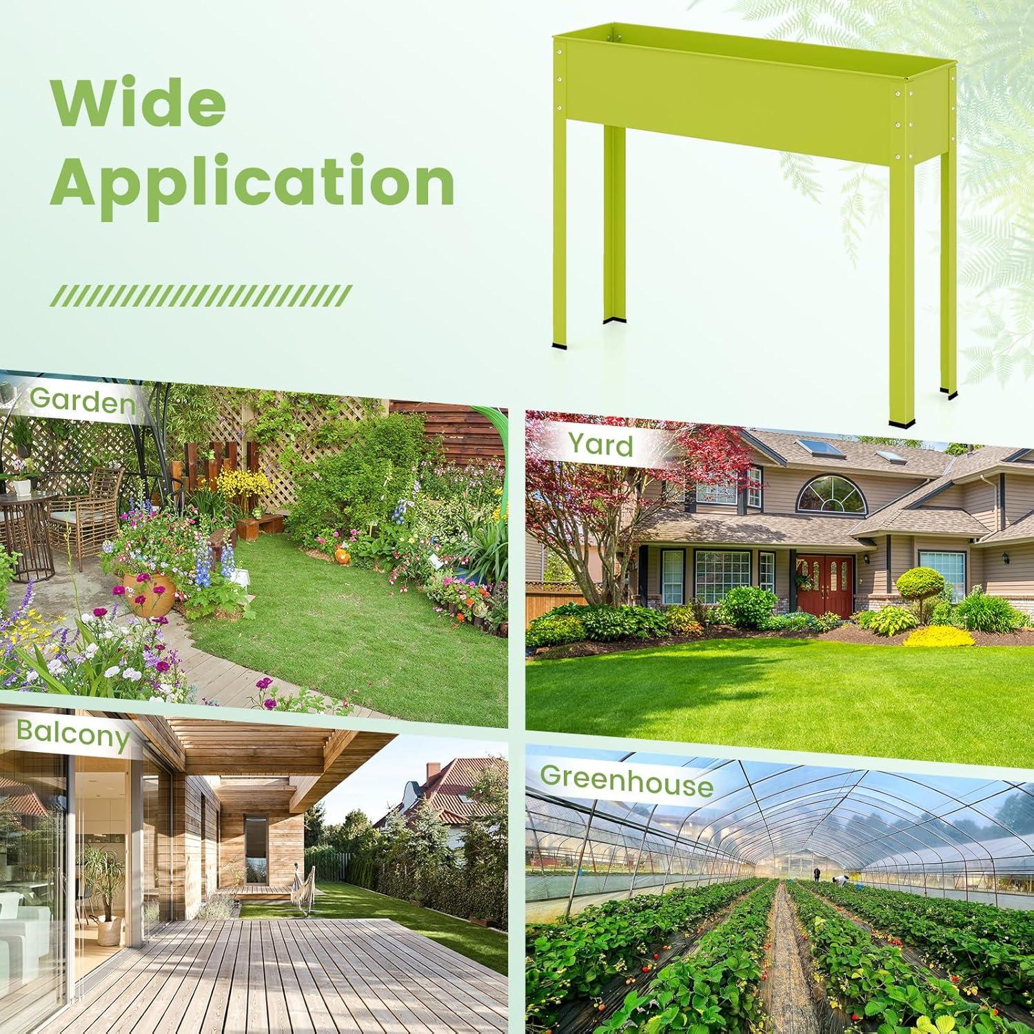 image:imageGiantex Raised Garden Bed Metal Planter Box with Legs Drain Hole Outdoor Indoor Elevated Garden Box for Vegetable Flower Herb Fruit Standing Raised Beds for Backyard Porch Balcony GreenGreen