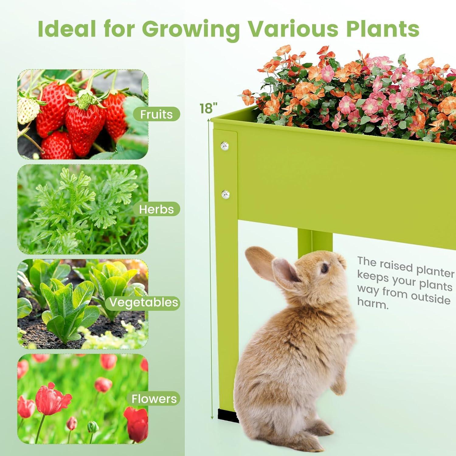 image:imageGiantex Raised Garden Bed Metal Planter Box with Legs Drain Hole Outdoor Indoor Elevated Garden Box for Vegetable Flower Herb Fruit Standing Raised Beds for Backyard Porch Balcony GreenGreen
