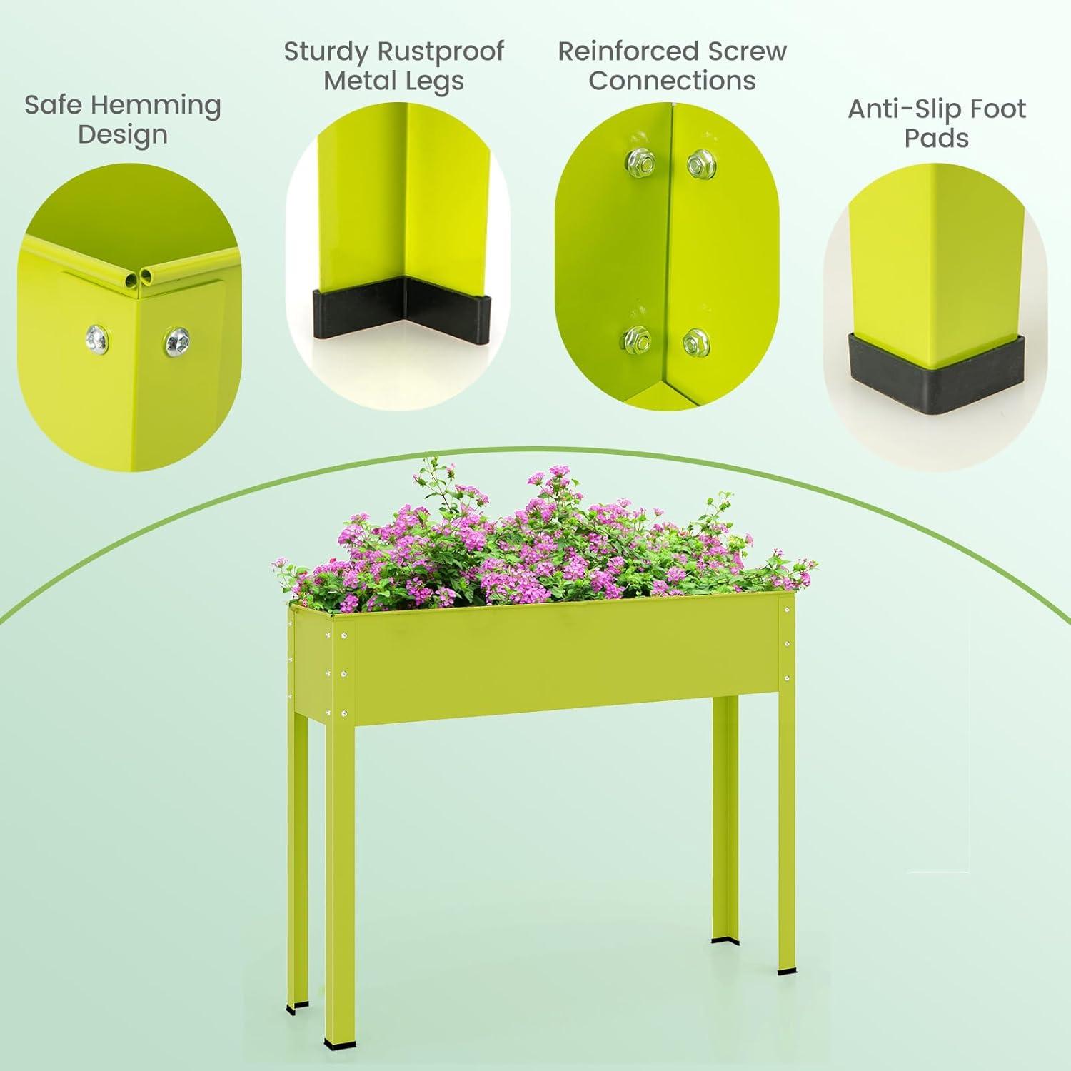image:imageGiantex Raised Garden Bed Metal Planter Box with Legs Drain Hole Outdoor Indoor Elevated Garden Box for Vegetable Flower Herb Fruit Standing Raised Beds for Backyard Porch Balcony GreenGreen