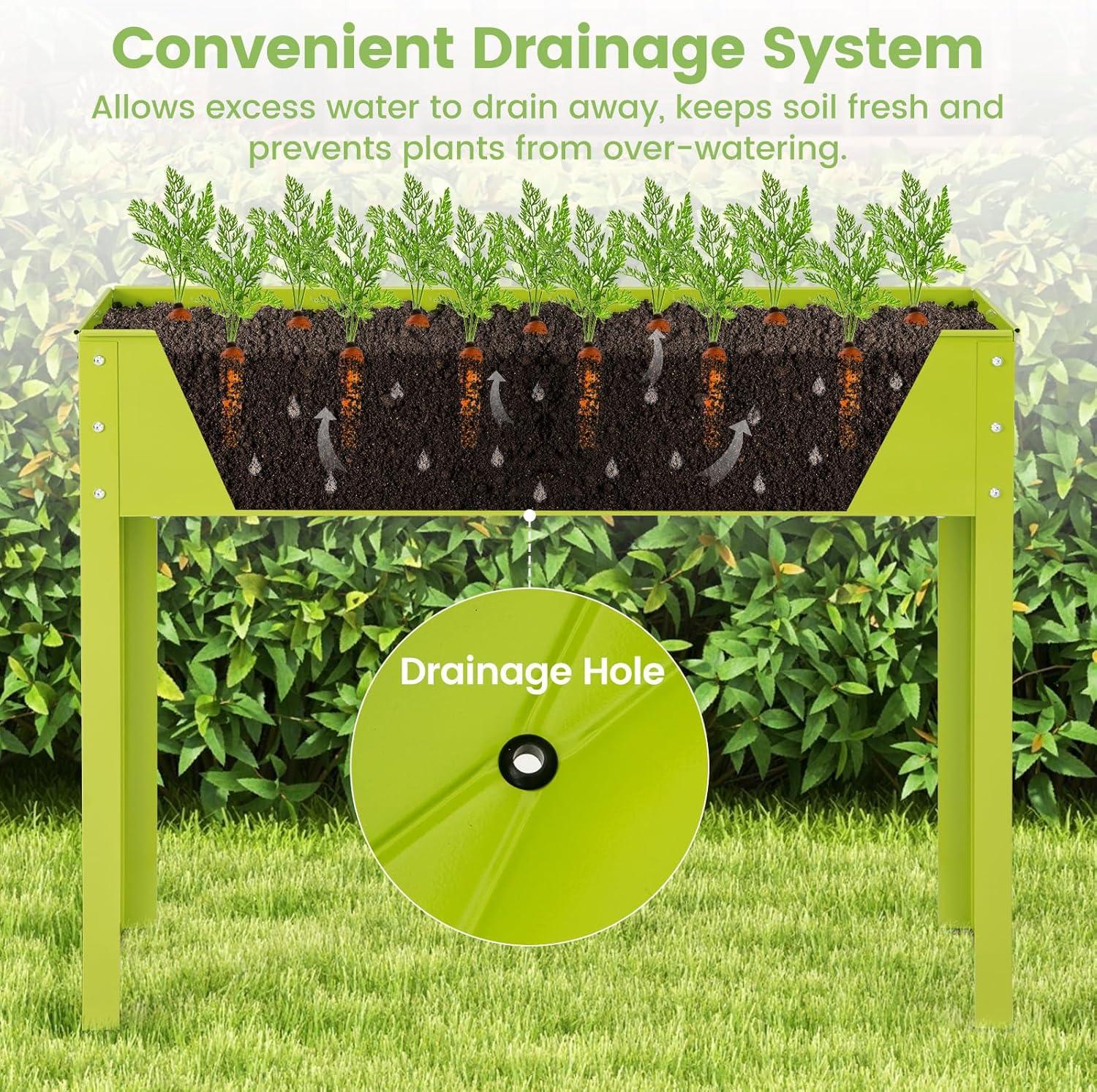 image:imageGiantex Raised Garden Bed Metal Planter Box with Legs Drain Hole Outdoor Indoor Elevated Garden Box for Vegetable Flower Herb Fruit Standing Raised Beds for Backyard Porch Balcony GreenGreen