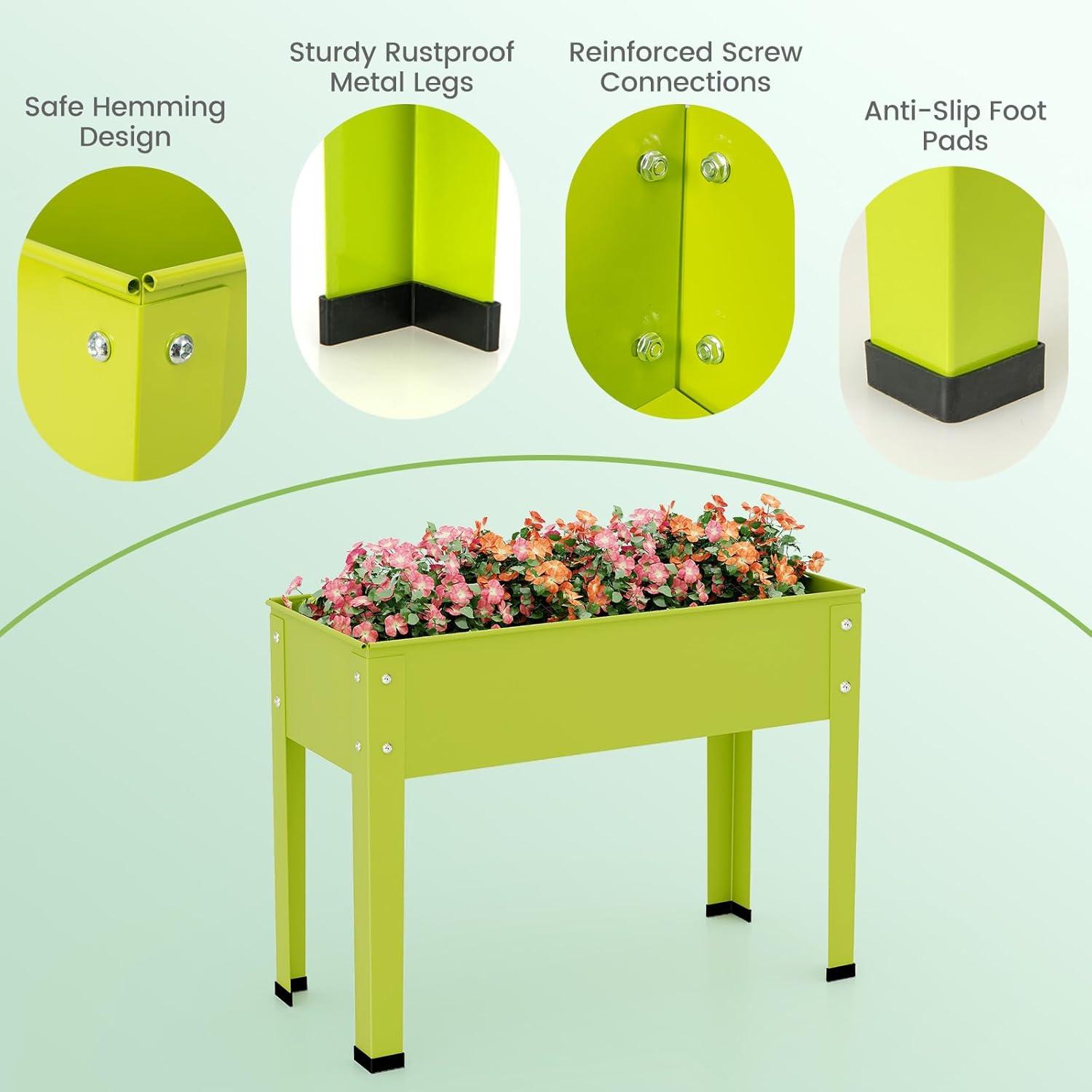 image:imageGiantex Raised Garden Bed Metal Planter Box with Legs Drain Hole Outdoor Indoor Elevated Garden Box for Vegetable Flower Herb Fruit Standing Raised Beds for Backyard Porch Balcony GreenGreen