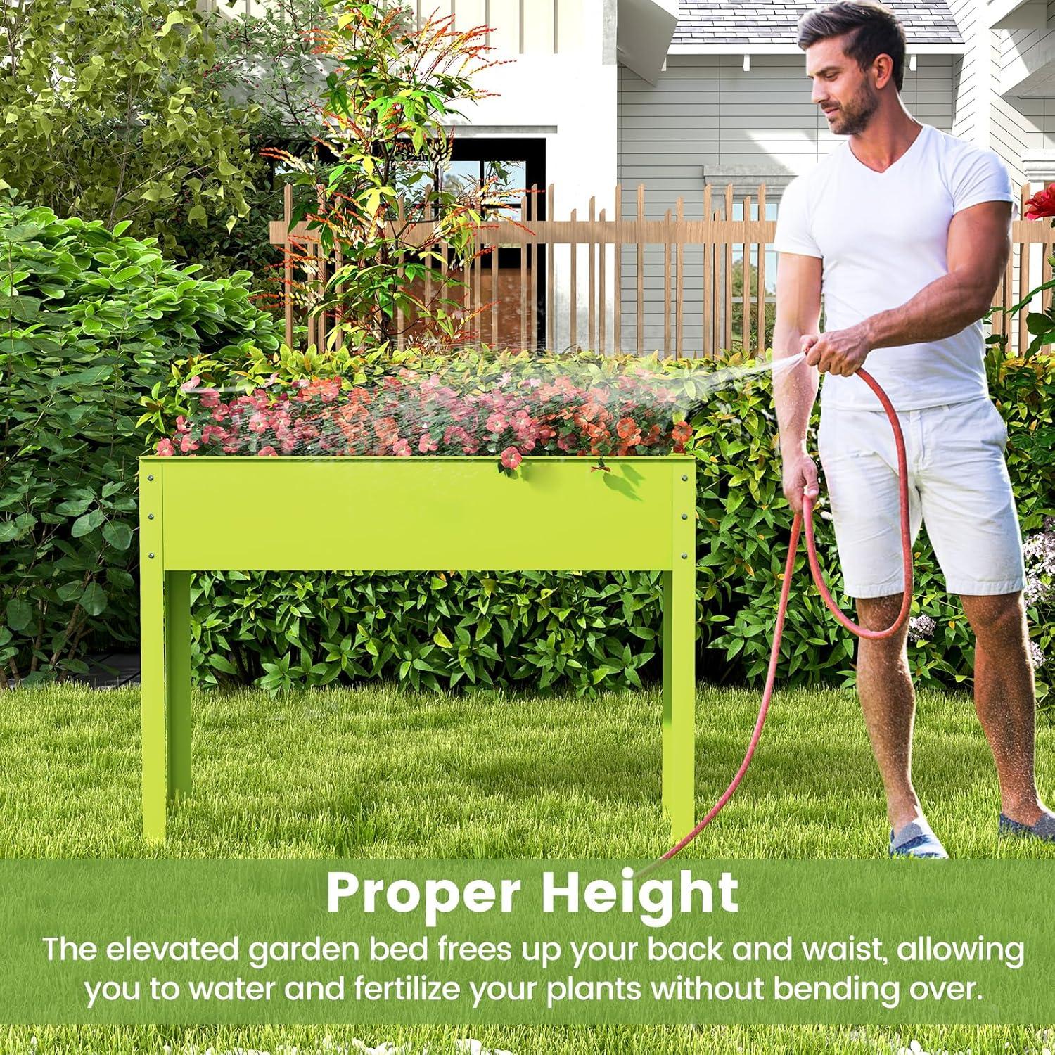 image:imageGiantex Raised Garden Bed Metal Planter Box with Legs Drain Hole Outdoor Indoor Elevated Garden Box for Vegetable Flower Herb Fruit Standing Raised Beds for Backyard Porch Balcony GreenGreen