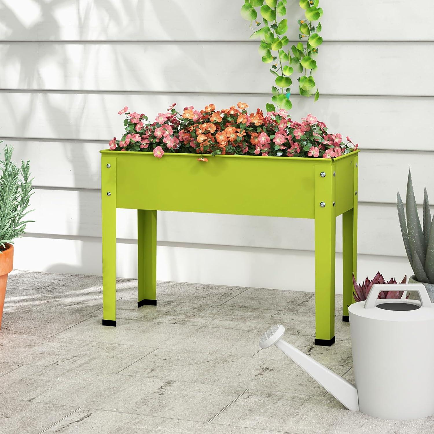 image:imageGiantex Raised Garden Bed Metal Planter Box with Legs Drain Hole Outdoor Indoor Elevated Garden Box for Vegetable Flower Herb Fruit Standing Raised Beds for Backyard Porch Balcony GreenGreen