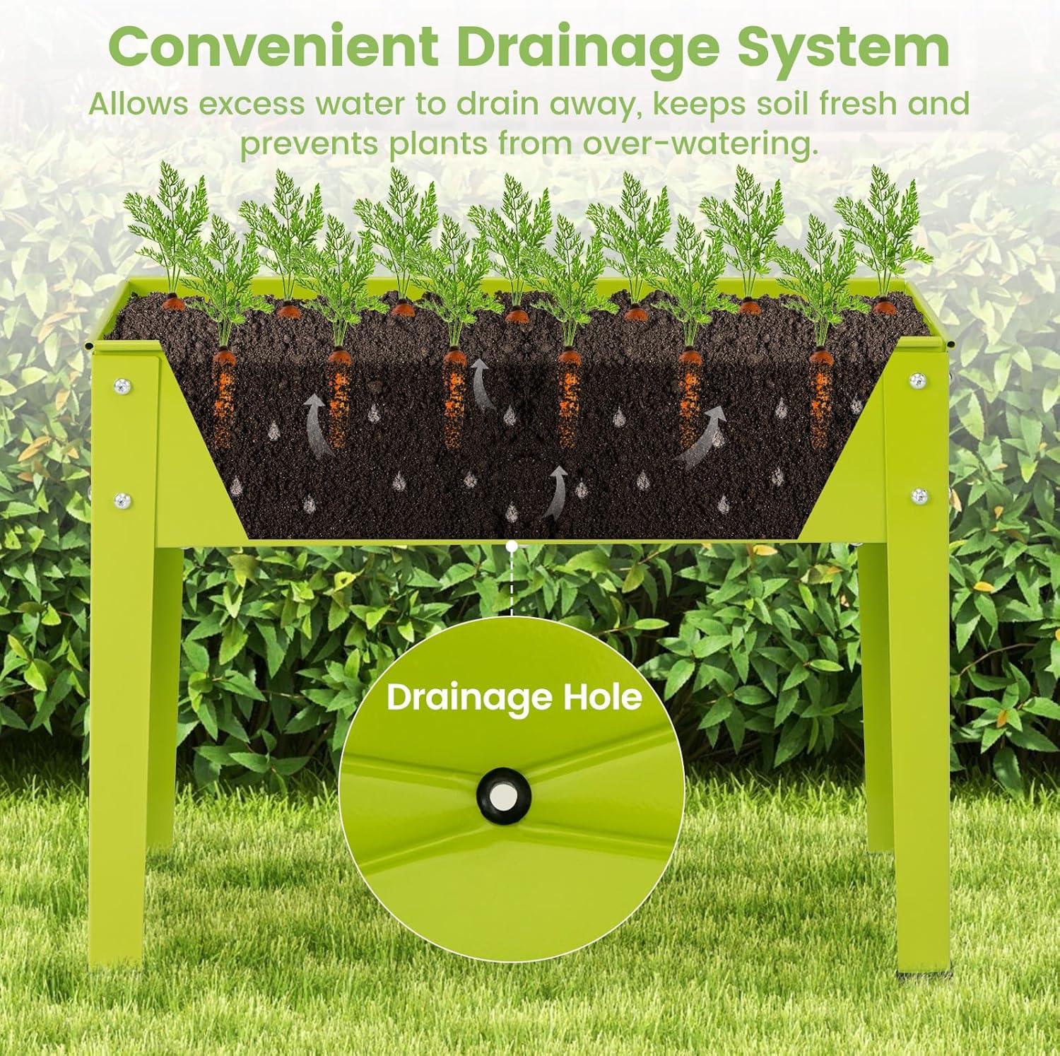 image:imageGiantex Raised Garden Bed Metal Planter Box with Legs Drain Hole Outdoor Indoor Elevated Garden Box for Vegetable Flower Herb Fruit Standing Raised Beds for Backyard Porch Balcony GreenGreen
