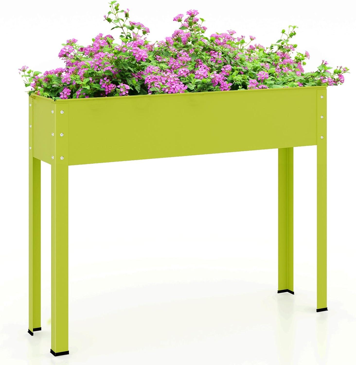 image:imageGiantex Raised Garden Bed Metal Planter Box with Legs Drain Hole Outdoor Indoor Elevated Garden Box for Vegetable Flower Herb Fruit Standing Raised Beds for Backyard Porch Balcony GreenGreen