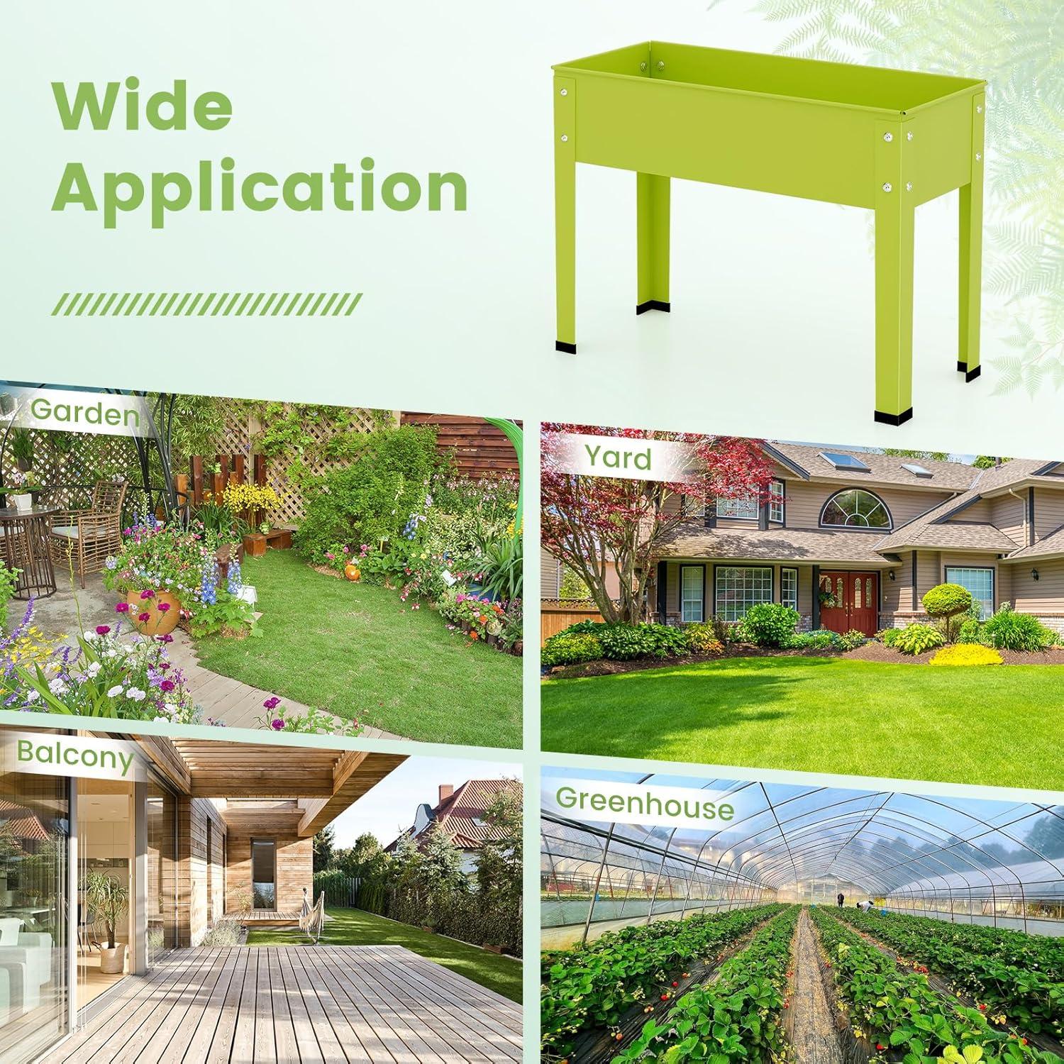 image:imageGiantex Raised Garden Bed Metal Planter Box with Legs Drain Hole Outdoor Indoor Elevated Garden Box for Vegetable Flower Herb Fruit Standing Raised Beds for Backyard Porch Balcony GreenGreen