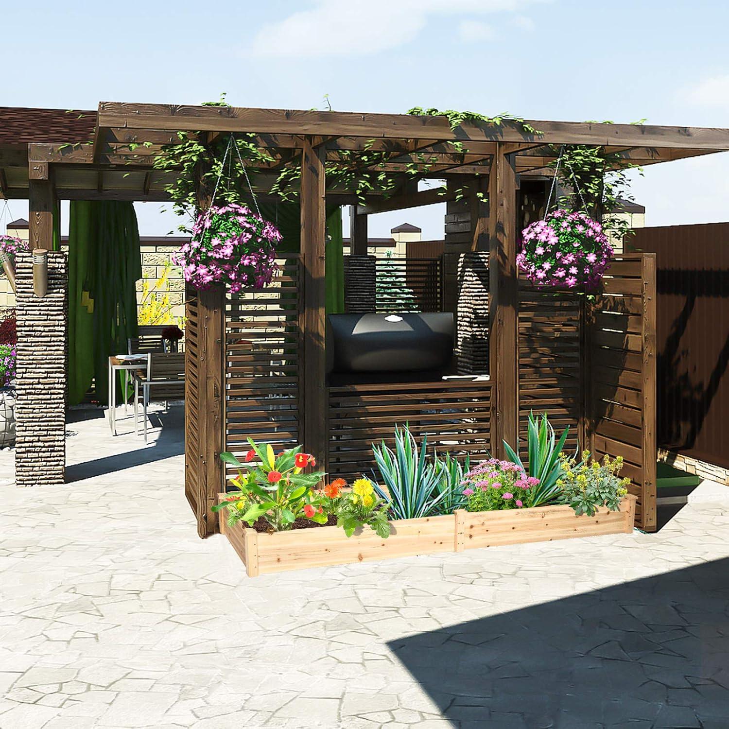 image:imageGiantex Raised Garden Bed Planter Wooden Elevated Vegetable Planter Kit Box Grow for Patio Deck Balcony Outdoor Gardening Natural