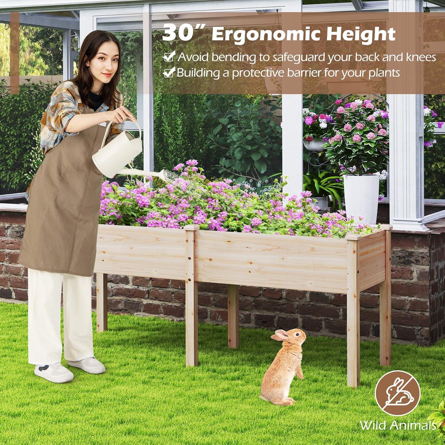 image:imageGiantex Raised Garden Bed Planter for Flower Vegetables Outdoor Plant Box Patio Backyard Easy Assembly 485Lx485Wx12H BrownNatural