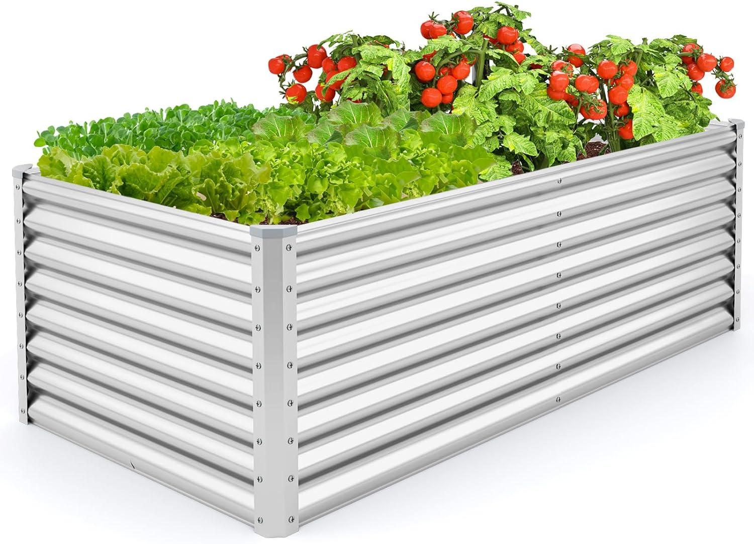 image:imageGiantex Raised Garden Bed Planter for Flower Vegetables Outdoor Plant Box Patio Backyard Easy Assembly 485Lx485Wx12H BrownSilver