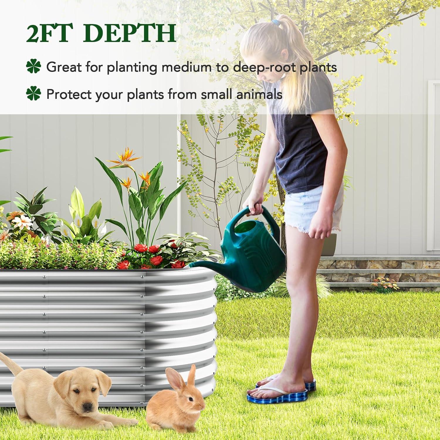 image:imageGiantex Raised Garden Bed Planter for Flower Vegetables Outdoor Plant Box Patio Backyard Easy Assembly 485Lx485Wx12H BrownSilver