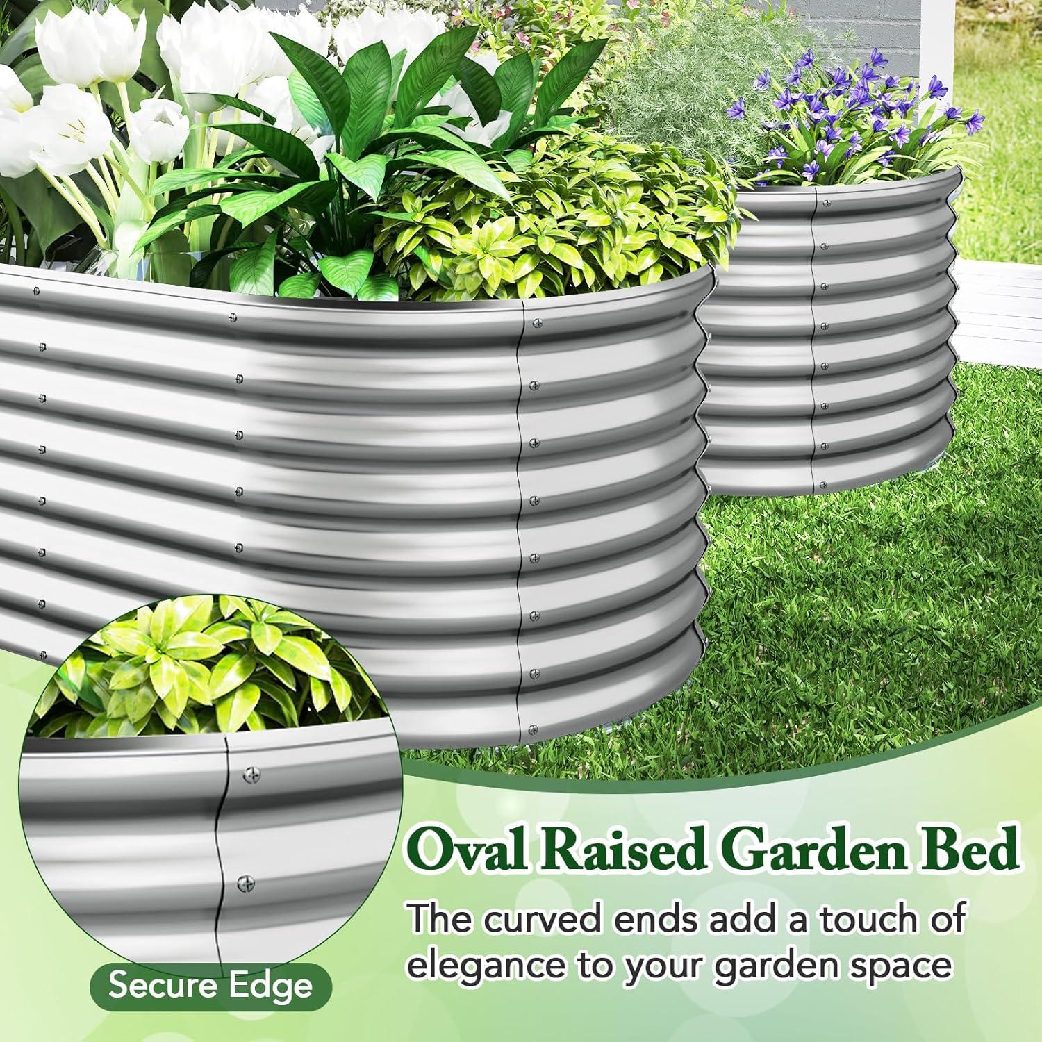 image:imageGiantex Raised Garden Bed Planter for Flower Vegetables Outdoor Plant Box Patio Backyard Easy Assembly 485Lx485Wx12H BrownSilver