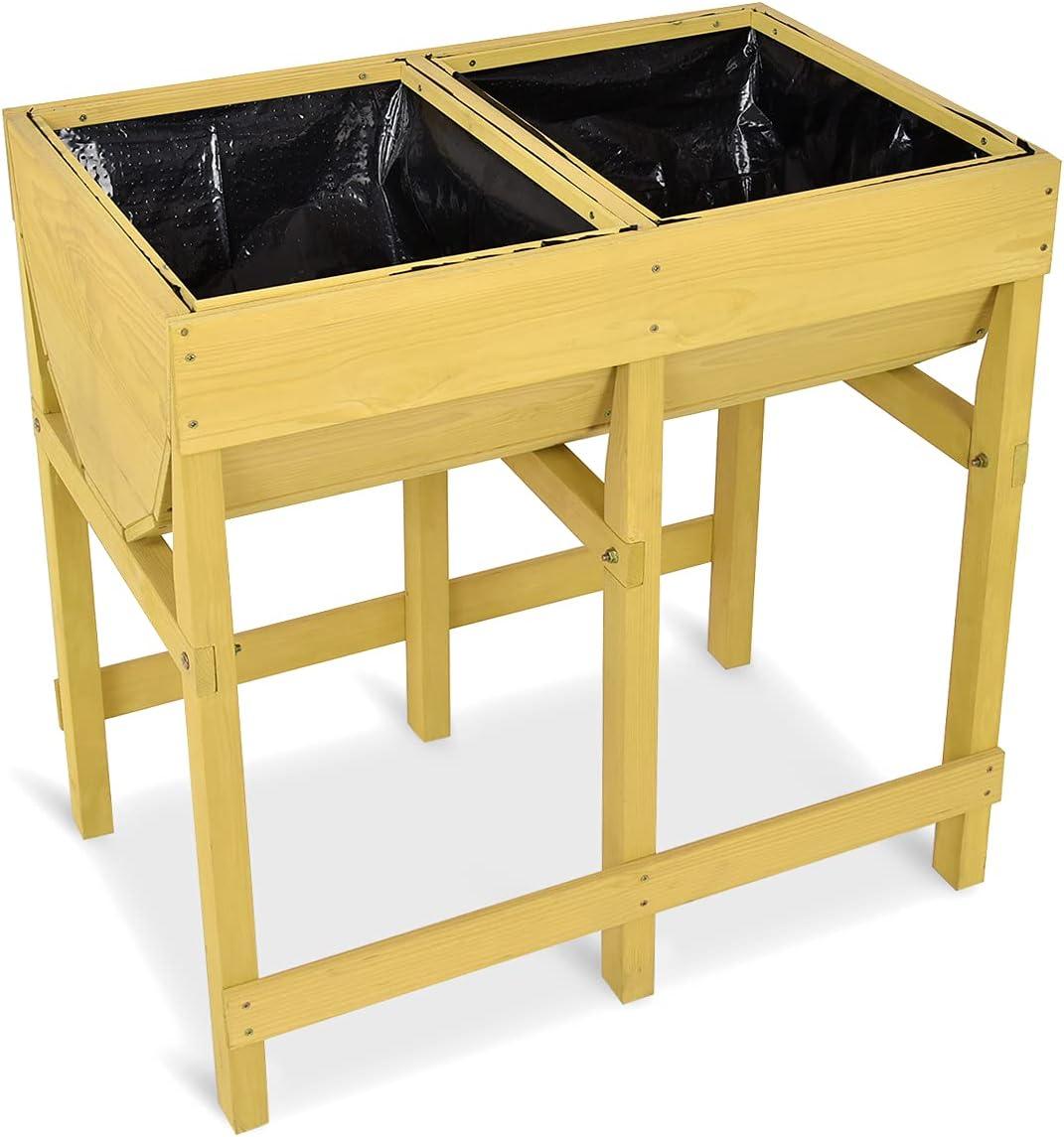 image:imageGiantex Raised Garden Bed Planter for Flower Vegetables Outdoor Plant Box Patio Backyard Easy Assembly 485Lx485Wx12H BrownYellow