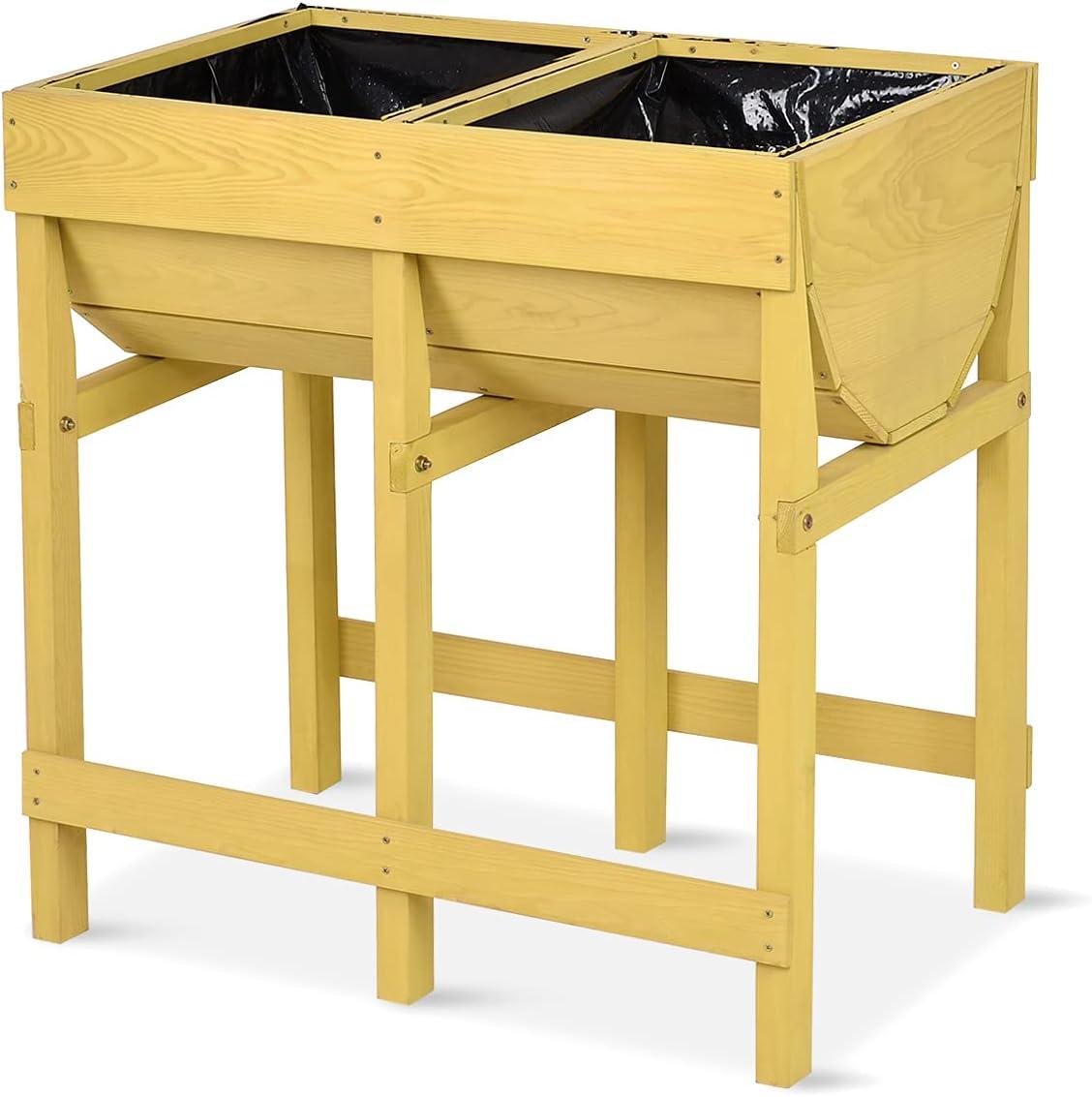 image:imageGiantex Raised Garden Bed Planter for Flower Vegetables Outdoor Plant Box Patio Backyard Easy Assembly 485Lx485Wx12H BrownYellow