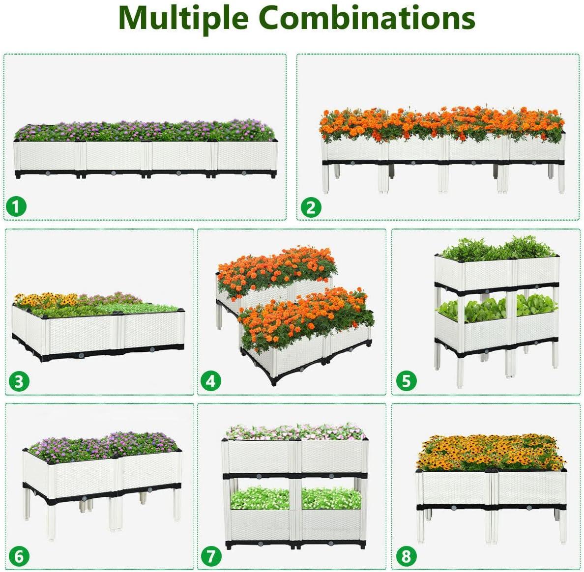 image:imageGiantex Raised Garden Bed Set of 4 Planter Raised Beds Kits with Drain Holes for Fruit Flowers Vegetables Outdoor Elevated Planting Box for Lawn Patio Balcony Easy Assembly RattanLike Look WhiteWhite