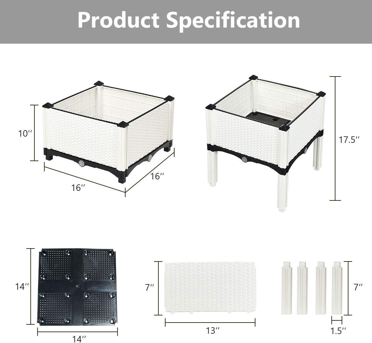 image:imageGiantex Raised Garden Bed Set of 4 Planter Raised Beds Kits with Drain Holes for Fruit Flowers Vegetables Outdoor Elevated Planting Box for Lawn Patio Balcony Easy Assembly RattanLike Look WhiteWhite