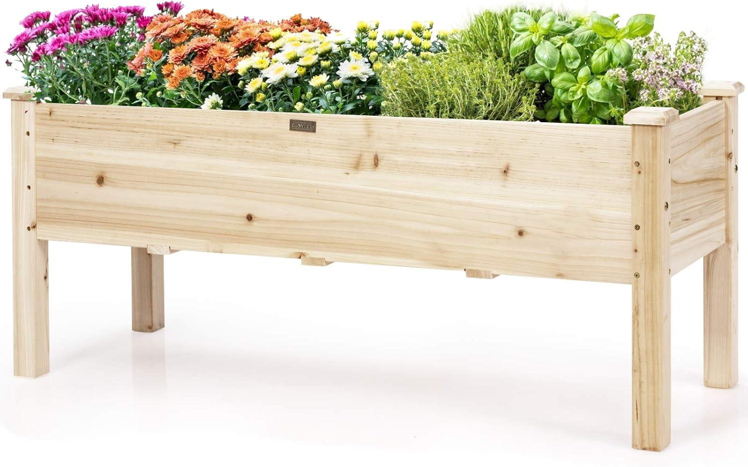 image:imageGiantex Raised Garden Bed on Wheels Wood Planter Box with Legs Liner Drain Holes Elevated Garden Bed for Vegetables Standing Garden Container for Backyard Patio 475 LX 235 WX 33 H475x17x20
