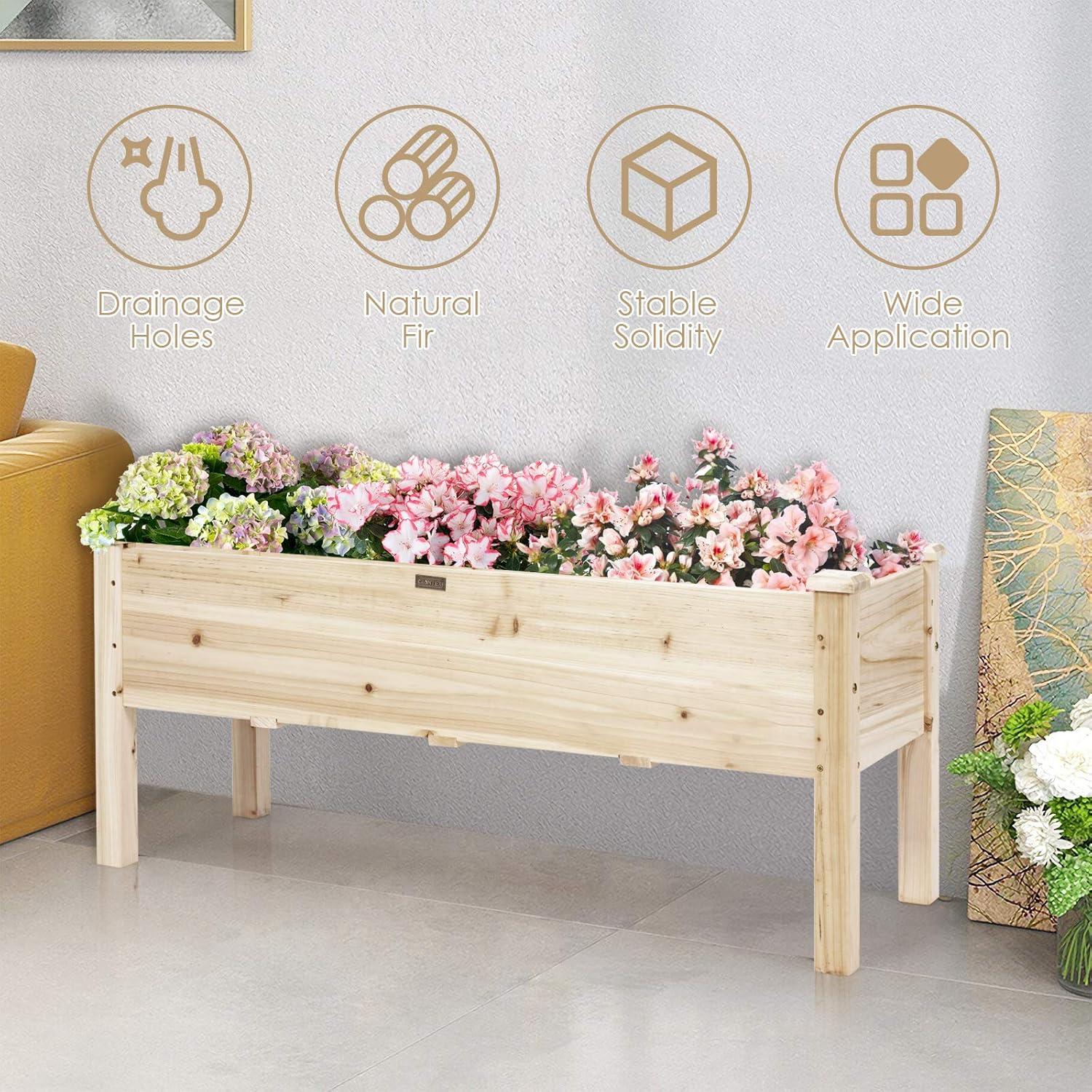 image:imageGiantex Raised Garden Bed on Wheels Wood Planter Box with Legs Liner Drain Holes Elevated Garden Bed for Vegetables Standing Garden Container for Backyard Patio 475 LX 235 WX 33 H475x17x20