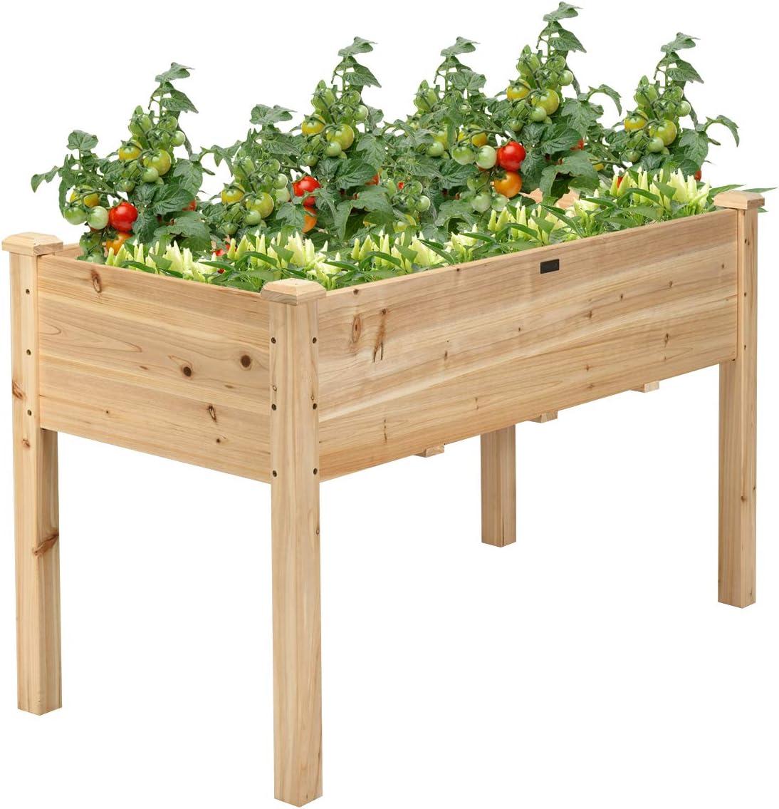 image:imageGiantex Raised Garden Bed on Wheels Wood Planter Box with Legs Liner Drain Holes Elevated Garden Bed for Vegetables Standing Garden Container for Backyard Patio 475 LX 235 WX 33 H49x23x30