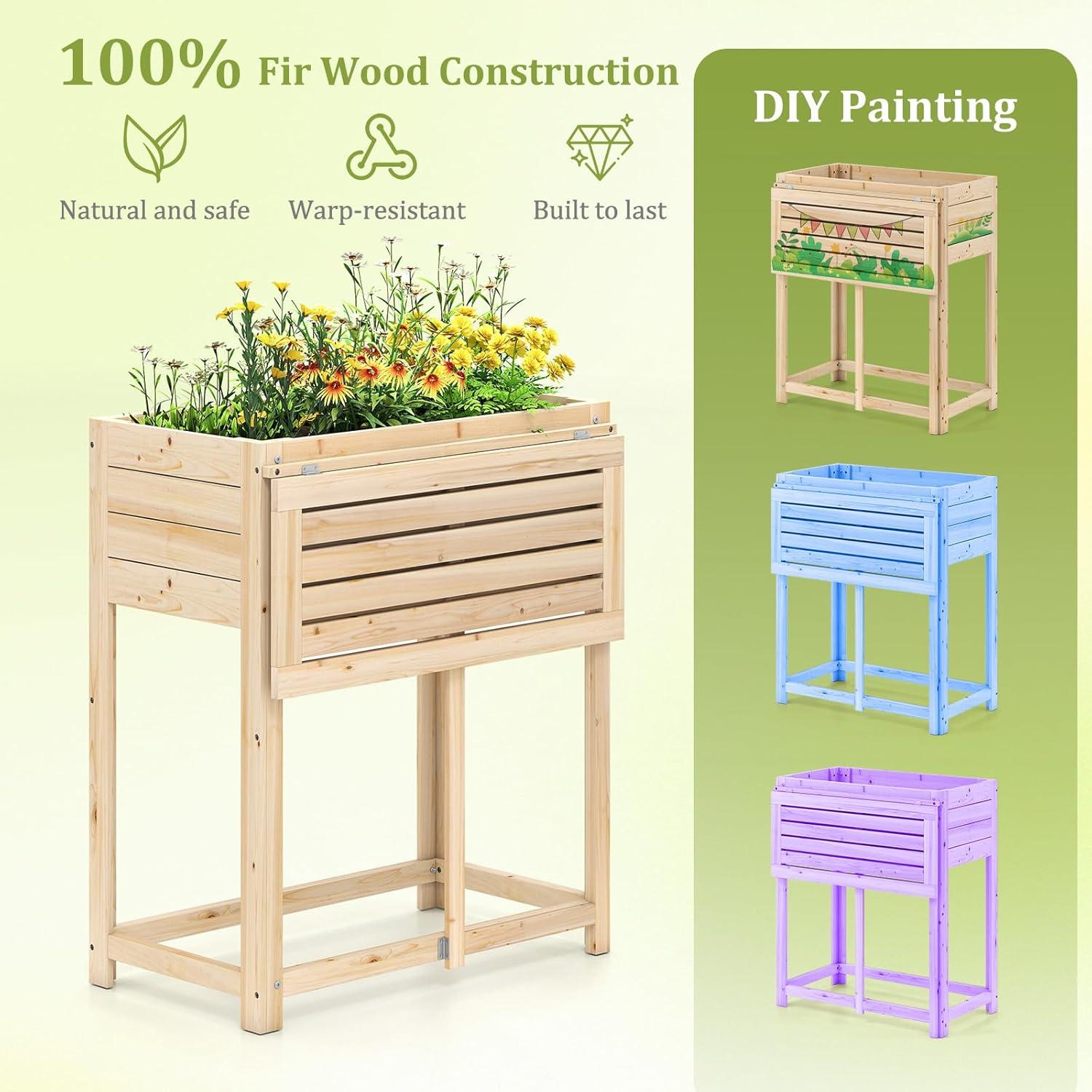 image:imageGiantex Raised Garden Bed on Wheels Wood Planter Box with Legs Liner Drain Holes Elevated Garden Bed for Vegetables Standing Garden Container for Backyard Patio 475 LX 235 WX 33 H25x265x295