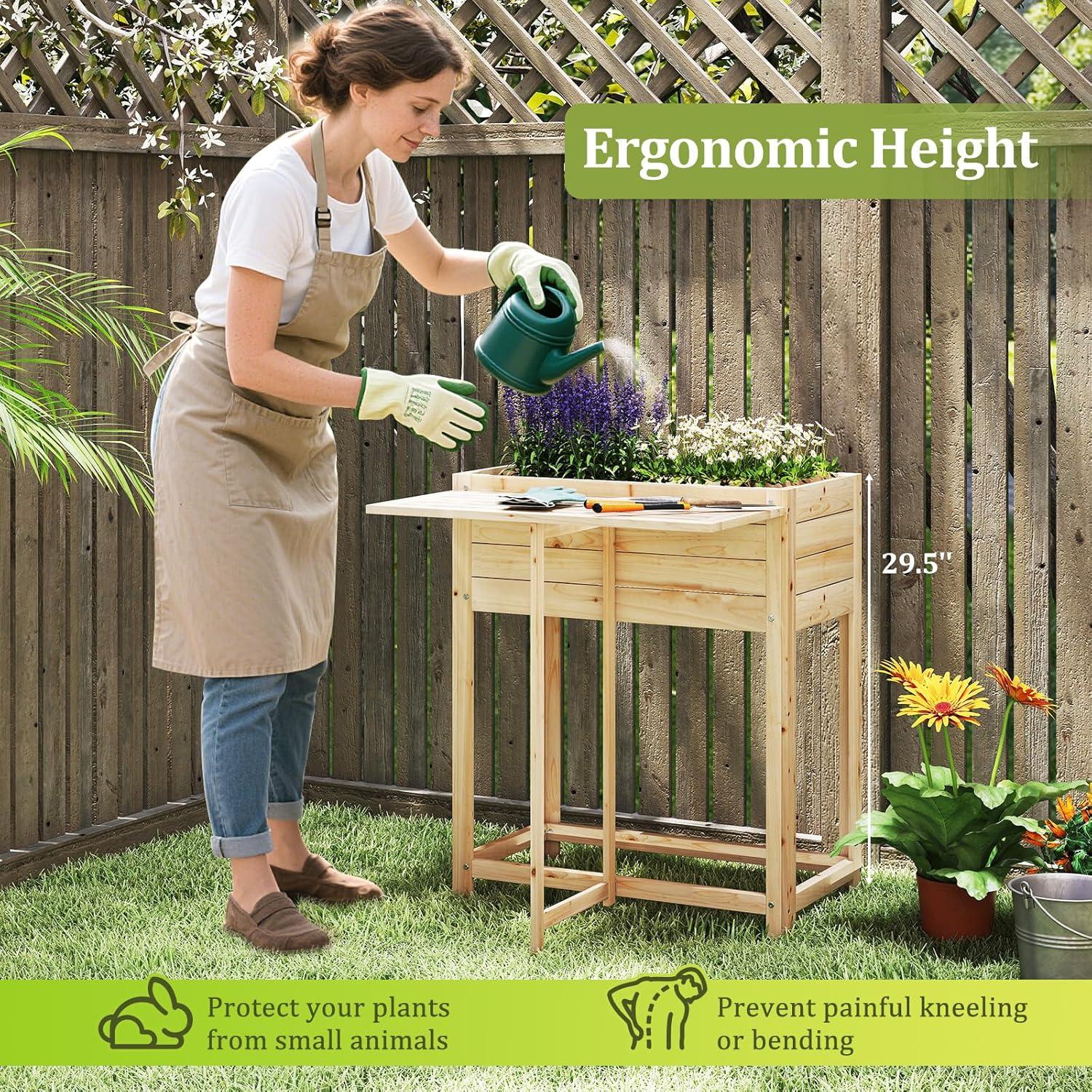 image:imageGiantex Raised Garden Bed on Wheels Wood Planter Box with Legs Liner Drain Holes Elevated Garden Bed for Vegetables Standing Garden Container for Backyard Patio 475 LX 235 WX 33 H25x265x295