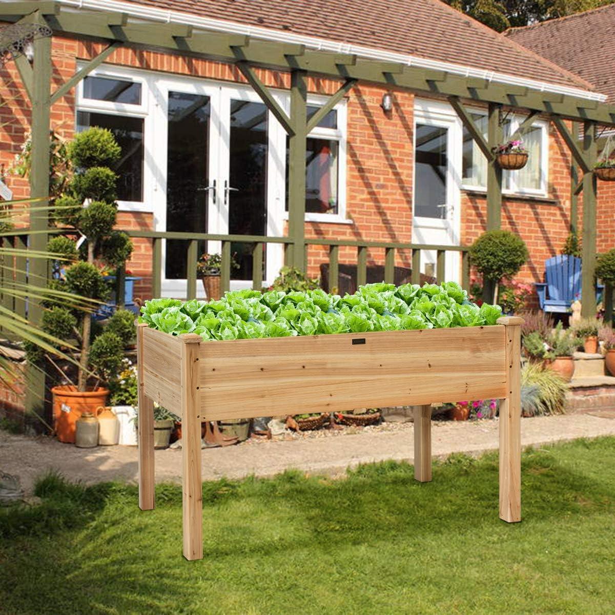 image:imageGiantex Raised Garden Bed on Wheels Wood Planter Box with Legs Liner Drain Holes Elevated Garden Bed for Vegetables Standing Garden Container for Backyard Patio 475 LX 235 WX 33 H49x23x30