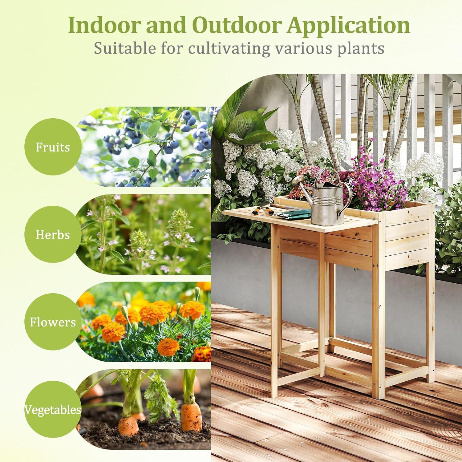 image:imageGiantex Raised Garden Bed on Wheels Wood Planter Box with Legs Liner Drain Holes Elevated Garden Bed for Vegetables Standing Garden Container for Backyard Patio 475 LX 235 WX 33 H25x265x295